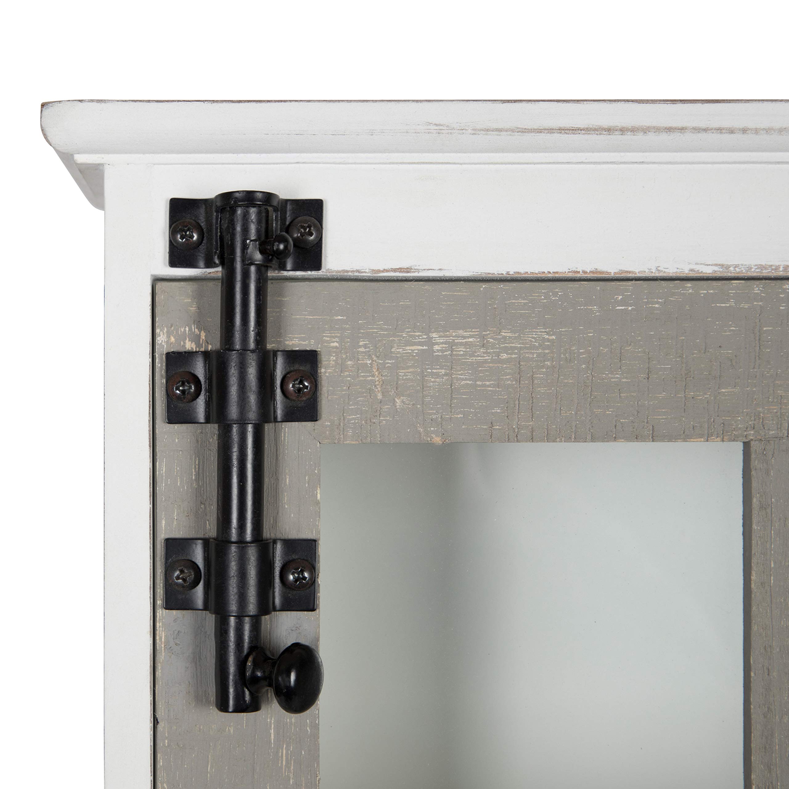 Kate & Laurel Hutchins Farmhouse Wall Cabinet - White & Gray Wooden Storage with Glass Door & 2 Drawers | Rustic Home Decor for Kitchen, Bathroom or Entryway Organization