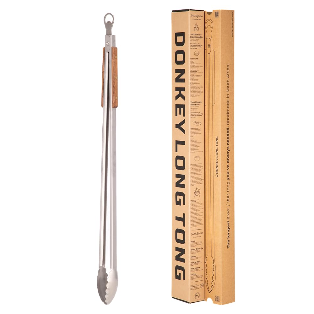 32 Inch Extra Long Stainless Steel BBQ Grill Tongs with Locking Mechanism & Bottle Opener - Ergonomic Wooden Handles for Safe Grilling - Perfect for Outdoor Cooking, Camping, and Backyard Barbecues