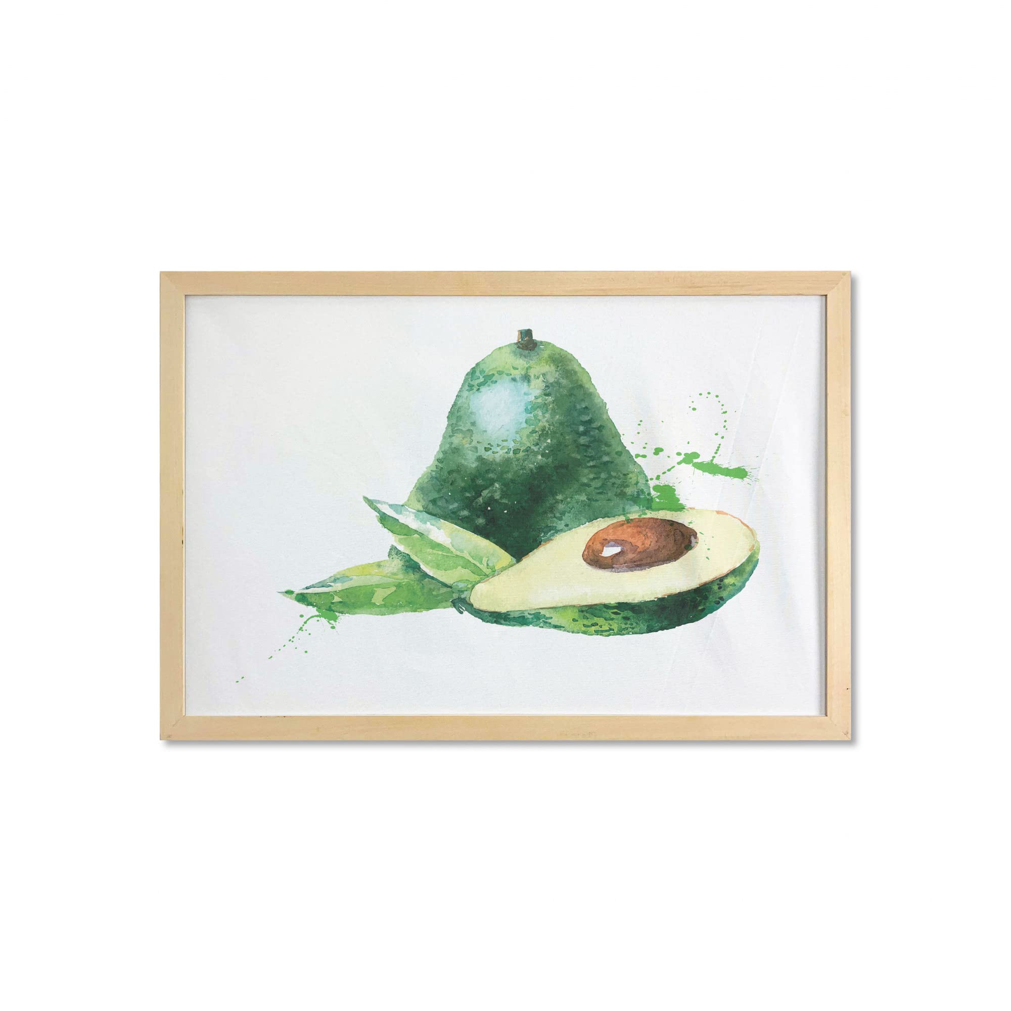 Ambesonne Avocado Wall Art with Frame - Aquarelle Autumn Theme Pastel Colors Exotic Food Print - 35