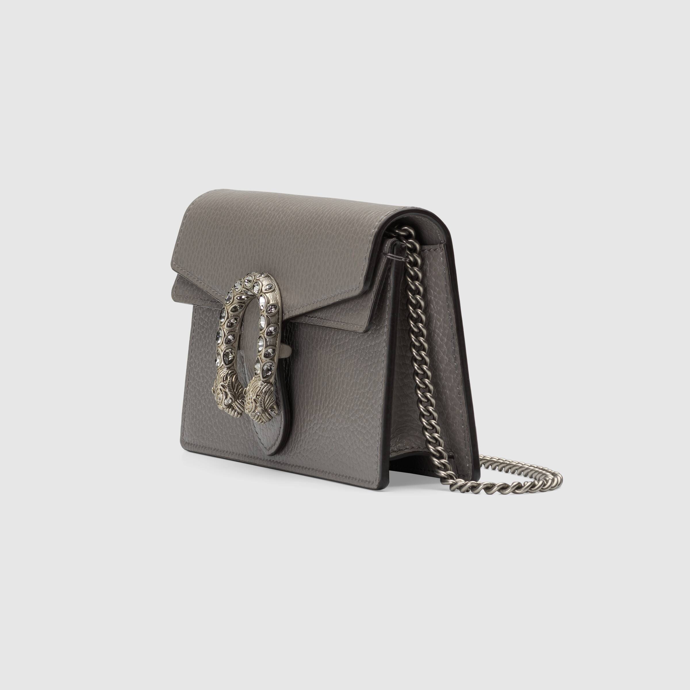 Gucci Dionysus Leather Super Mini Bag in Grey - Luxury Crossbody Purse for Women, Perfect for Evening Parties & Daily Use