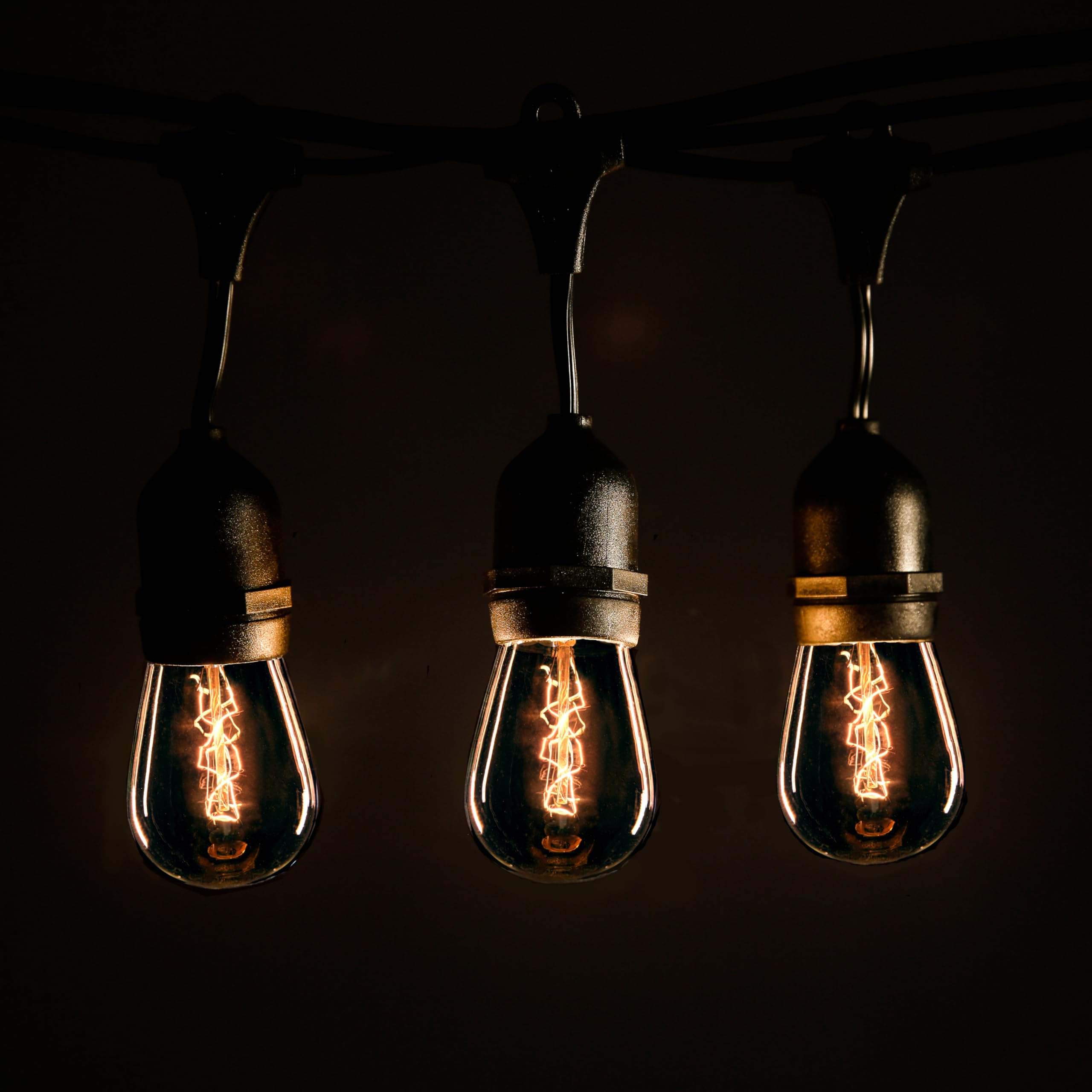 50ft Commercial Outdoor Edison Bulb String Lights - 25 Sockets with S14 Zig Zag 11W Bulbs - E26 Base for Patio, Garden, Restaurant & Wedding Decor