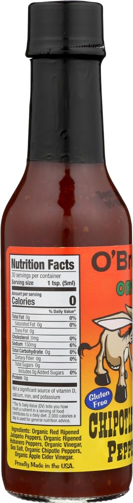 O BROTHERS Organic Chipotle Habanero Hot Sauce - 5 Oz Bottle | Gluten-Free, Vegan & Non-GMO | Perfect for Tacos, Wings & Grilling