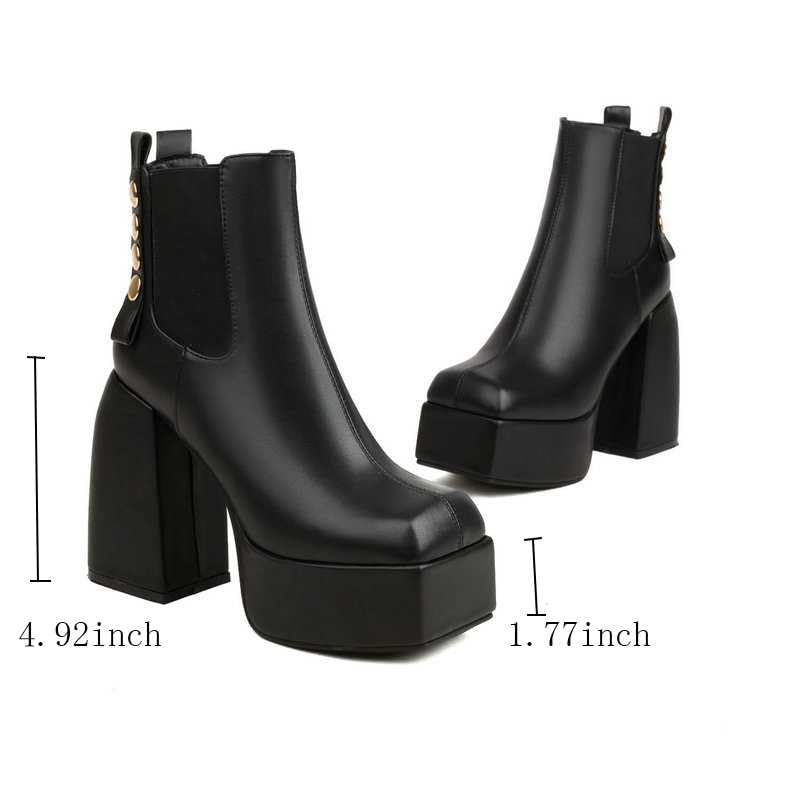 Women's Chunky Heel Ankle Boots - Platform Block Heel Square Toe Punk Combat Boots with Zipper | Fashion Motorcycle Mid Calf Boots for Casual Outfits, Street Style & Night Out