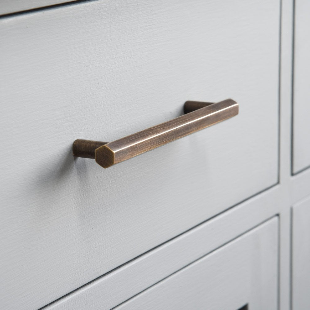 Vintage Distressed Antique Brass Hexagon Cabinet Pull Handle - Rustic Kitchen & Bathroom Hardware for Drawers and Cabinets