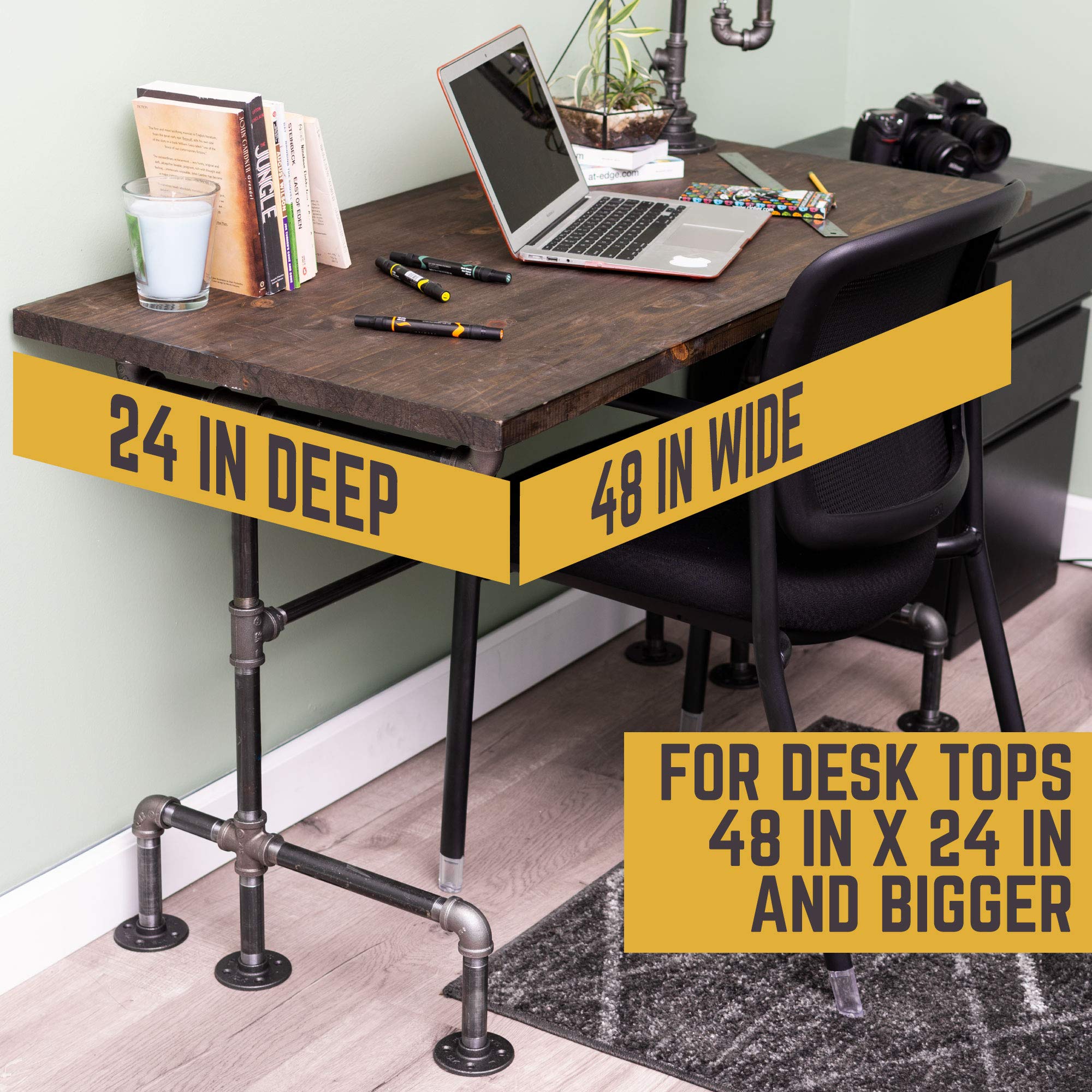 Industrial Pipe Desk Leg Set - Dark Grey Unfinished Steel Metal Pipe Legs for Modern Home Office, Writing & Computer Desks | M-Desk Style | Perfect for DIY Workspace & Industrial Decor