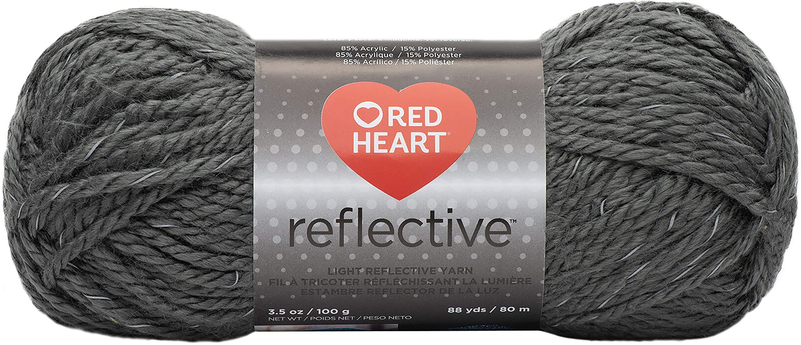 RED HEART Reflective Yarn in Grey - High Visibility Knitting & Crochet Thread for Nighttime Safety Gear, DIY Projects, and Outdoor Accessories