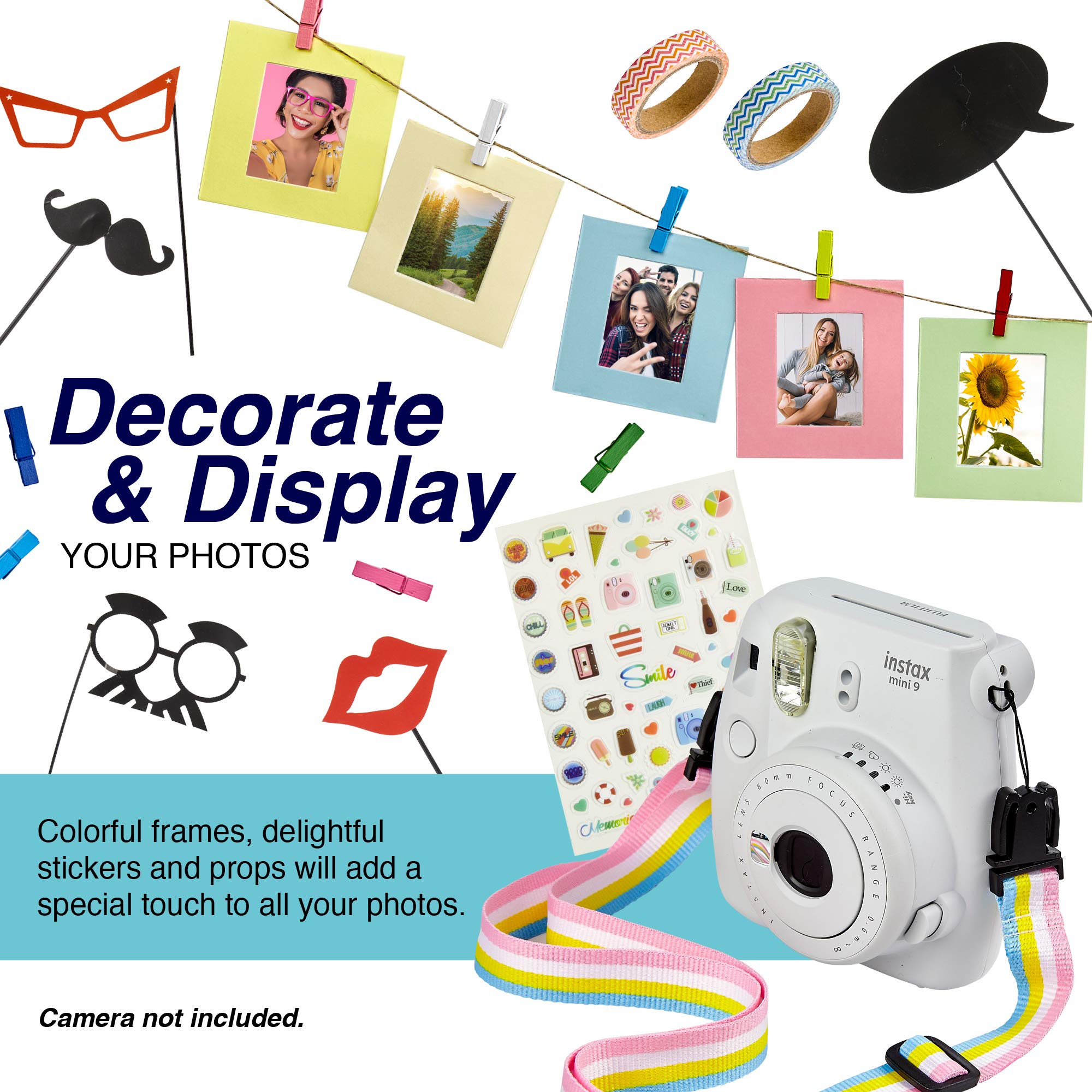 Fujifilm Instax Mini 11/9/8/90/70 Camera Travel Accessories Kit - Includes Backpack Shoulder Bag, 60 Sheets Instant Film, Lens Cloth, Strap, Washi Tape, Stickers, Photo Frames & Album - Smokey White - Perfect for Travel, Parties & Memory Keeping