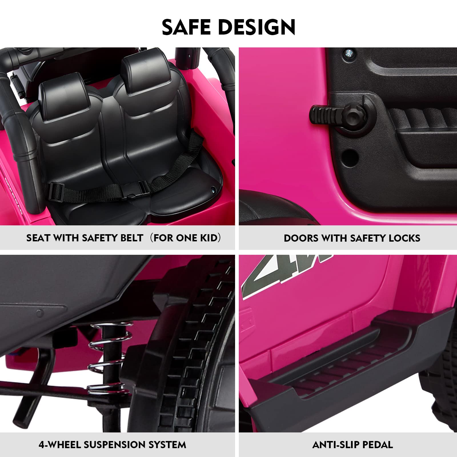 JOYLDIAS 12V Kids Electric Ride On Truck with Storage, Parental Remote Control, Bluetooth, MP3 Player & LED Lights - Pink Spring Suspension Toy Car for Boys & Girls | Outdoor Play, Birthday Gifts, Backyard Fun