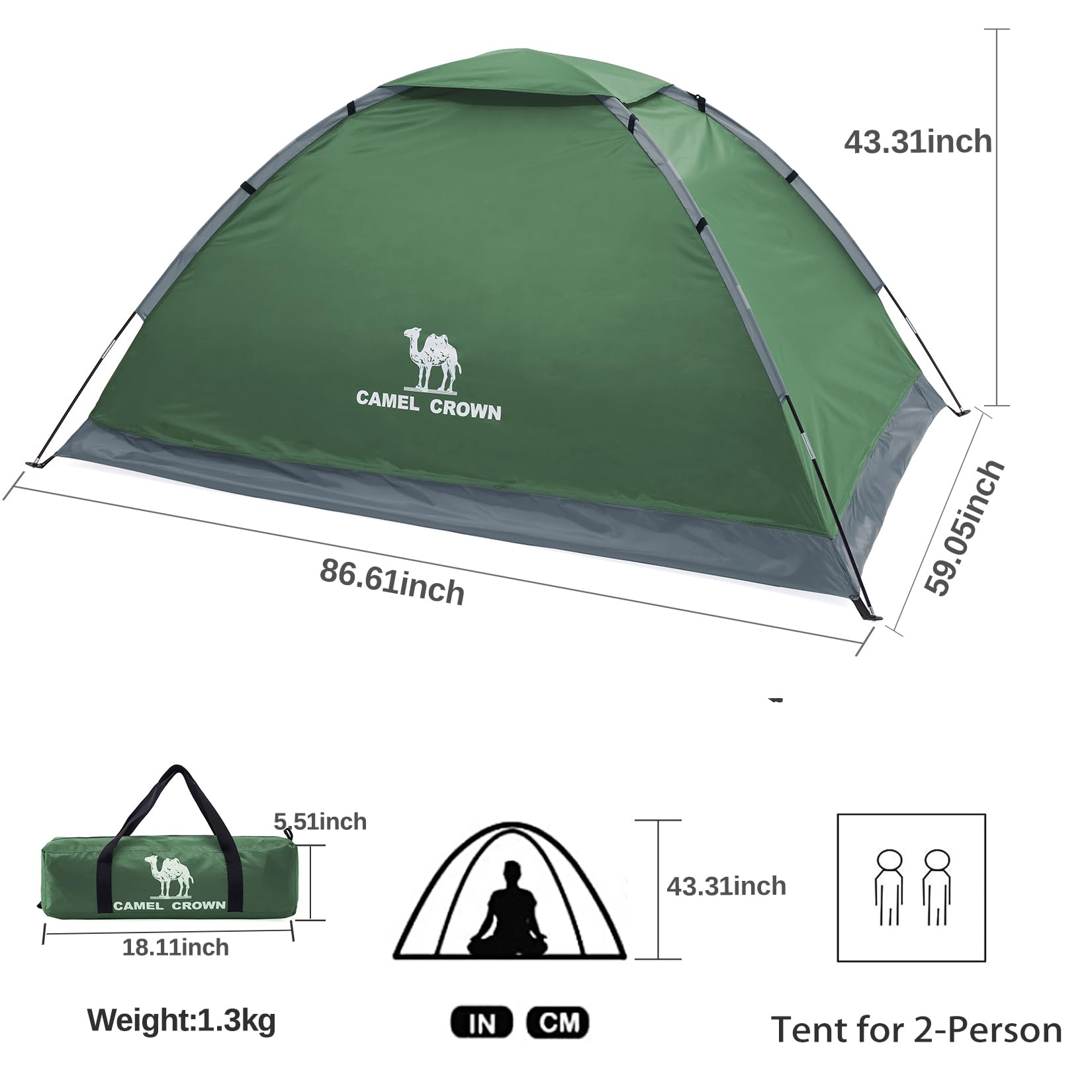 CAMEL CROWN 2-5 Person Camping Tent - Waterproof & Lightweight for Hiking & Backpacking