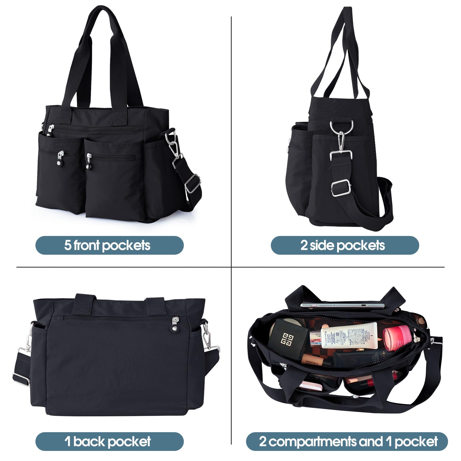 Waterproof Tote Bag with Zipper Pocket - Large Capacity Crossbody Shoulder Bag for Women, Durable Work Travel Tote - Perfect for Commuting, Shopping & Gym Essentials