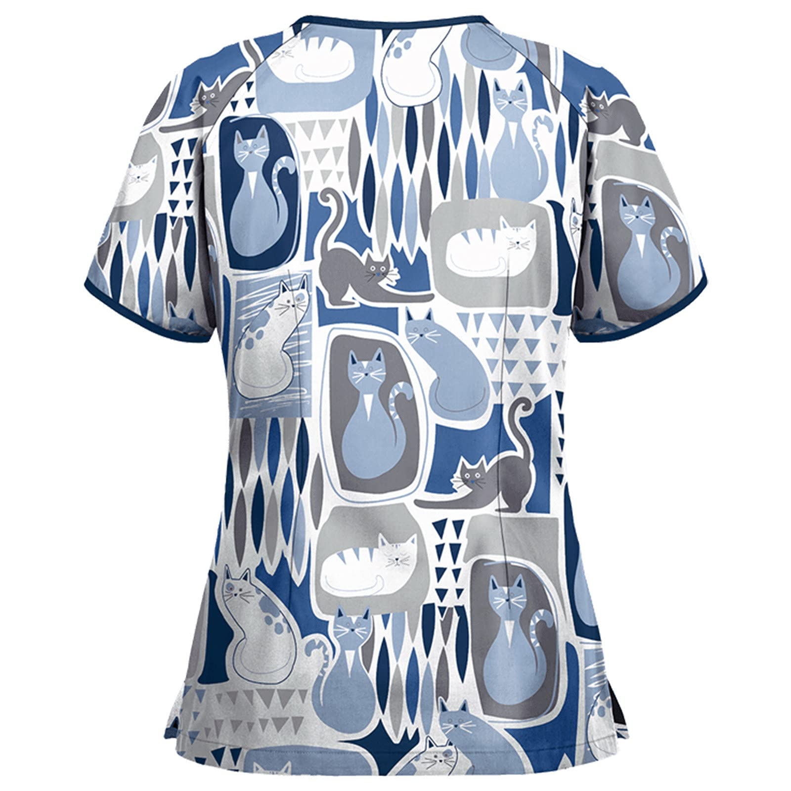 Cute Short Sleeve V-Neck Scrub Tops for Women - Printed Nursing Uniform Medical Shirt with Pockets | Perfect for Nurses, Doctors & Healthcare Professionals