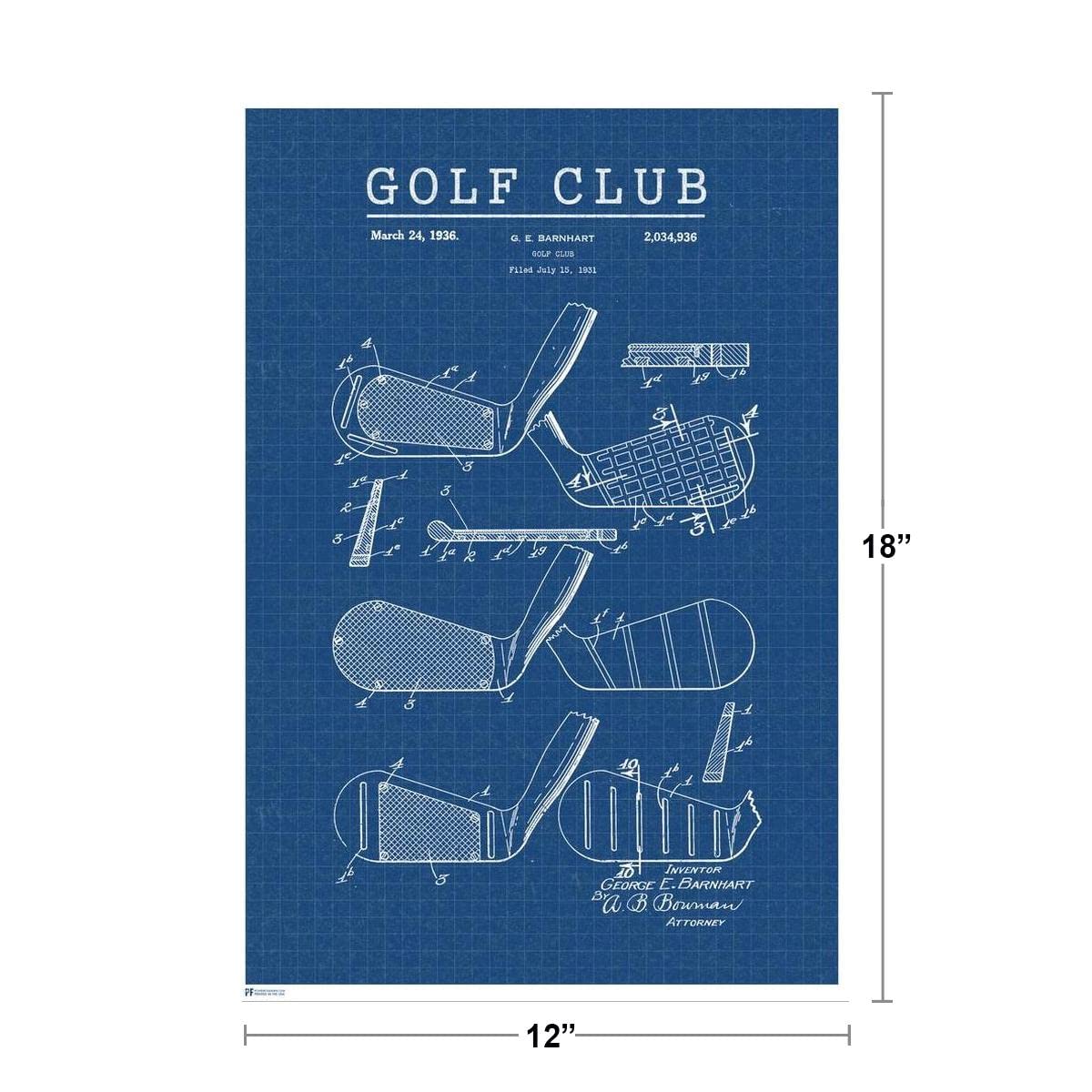 Golf Club Patent Blueprint Art Print - 12x18 Inch Golf Wall Decor for Office, Man Cave & Home - Unique Golfer Gifts & Golfing Merchandise - Perfect for Golf Enthusiasts & Sports Lovers
