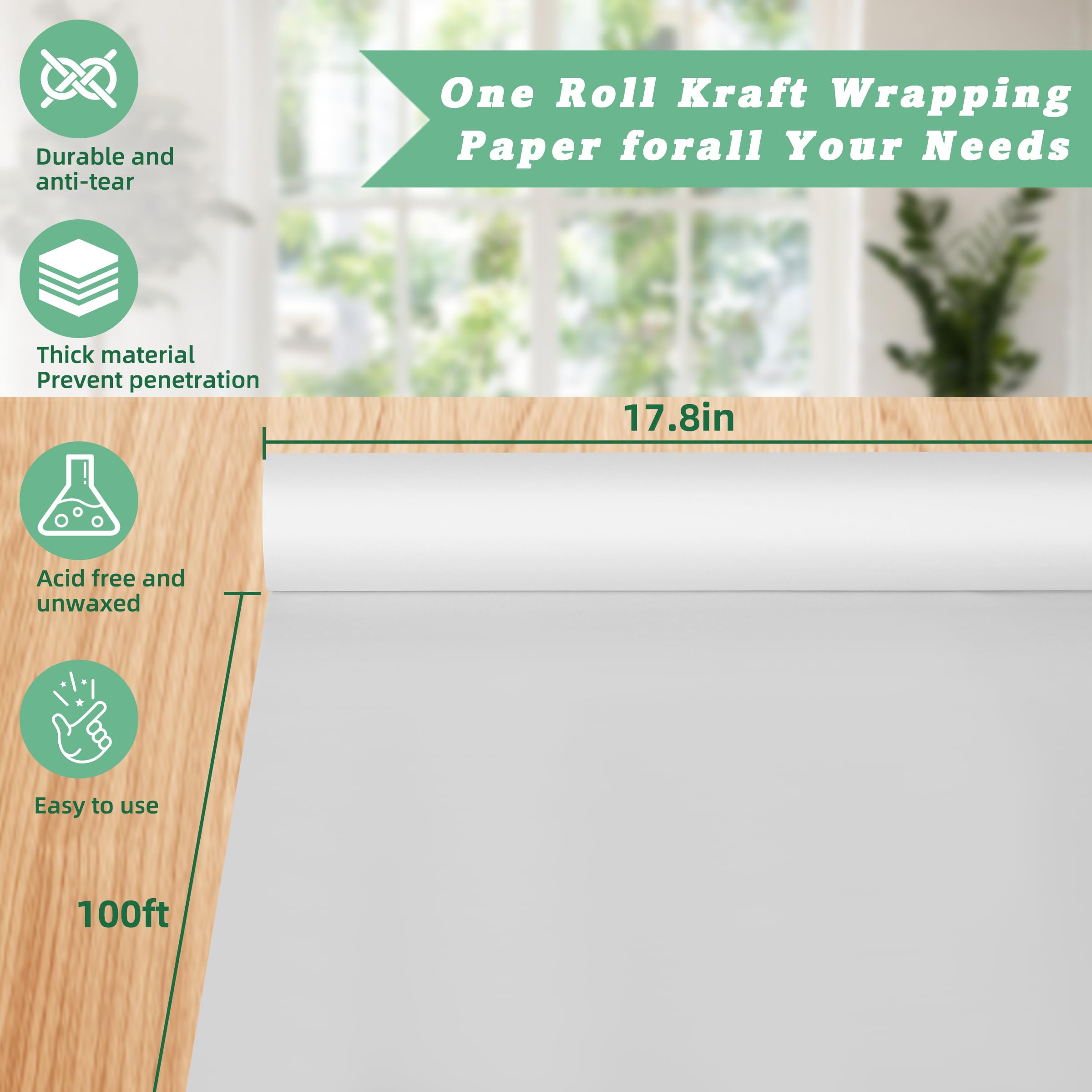 Premium White Kraft Paper Roll 17.8