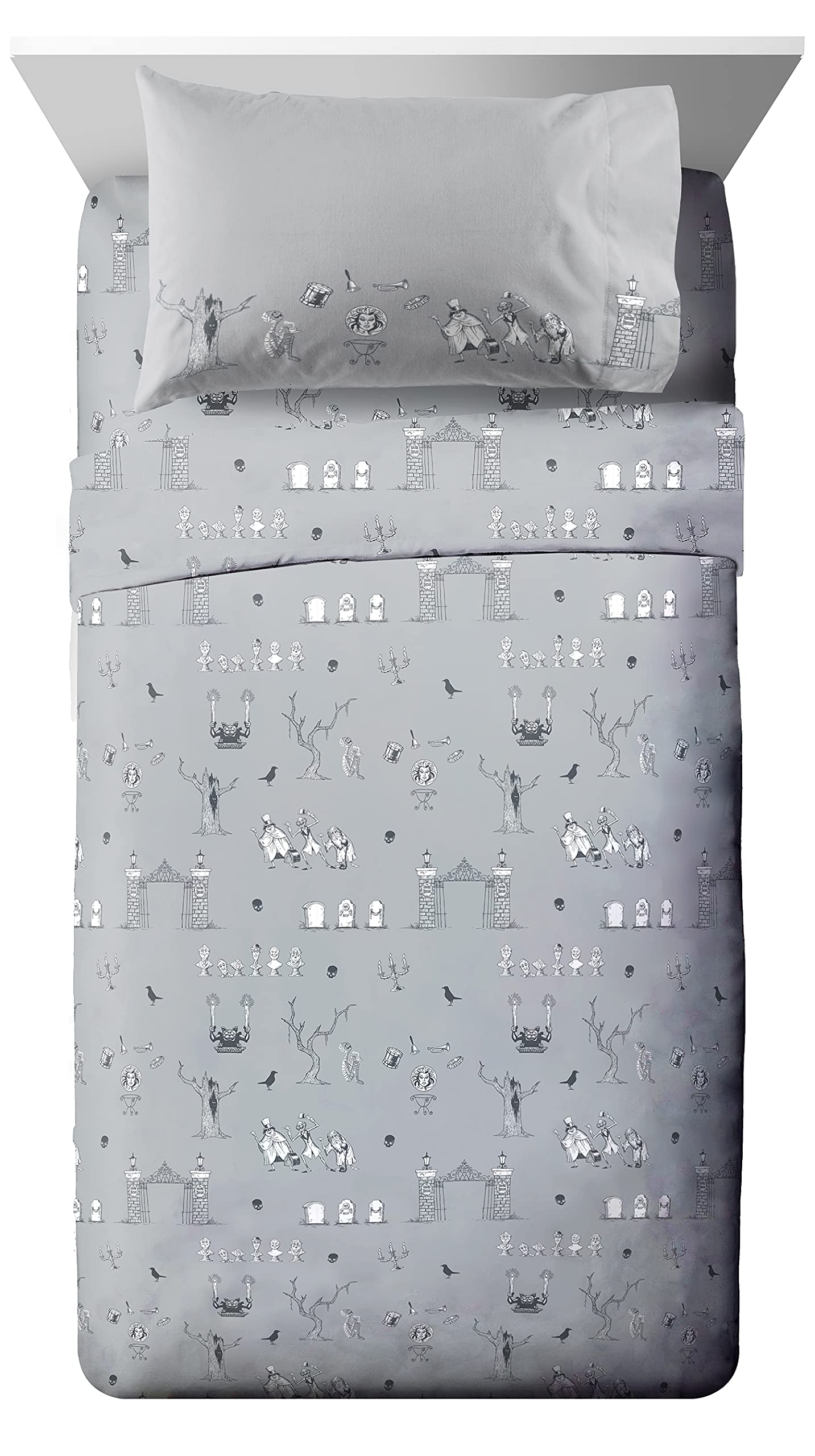 Disney Haunted Mansion Happy Haunts Damask Twin Bed Set - 5 Piece Reversible Comforter & Sheet Set - Super Soft Fade Resistant Microfiber Bedding - Official Disney Licensed Product for Kids & Teens Bedroom Decor