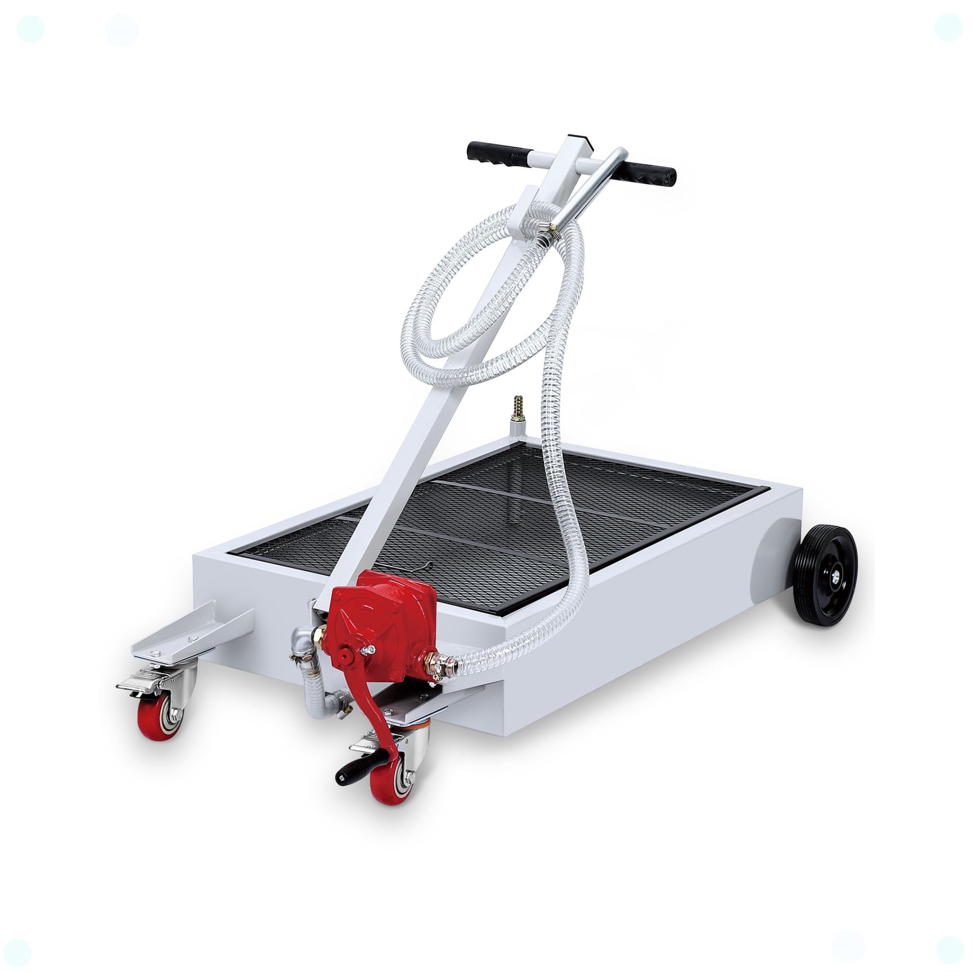 DEXSO 15 Gallon (57L) Oil Drain Pan with Hand Pump & 8 Ft Hose - Low Profile T-Foldable Handle Oil Drain Cart for Trucks, Cars, SUVs - Perfect for DIY Oil Changes & Garage Maintenance