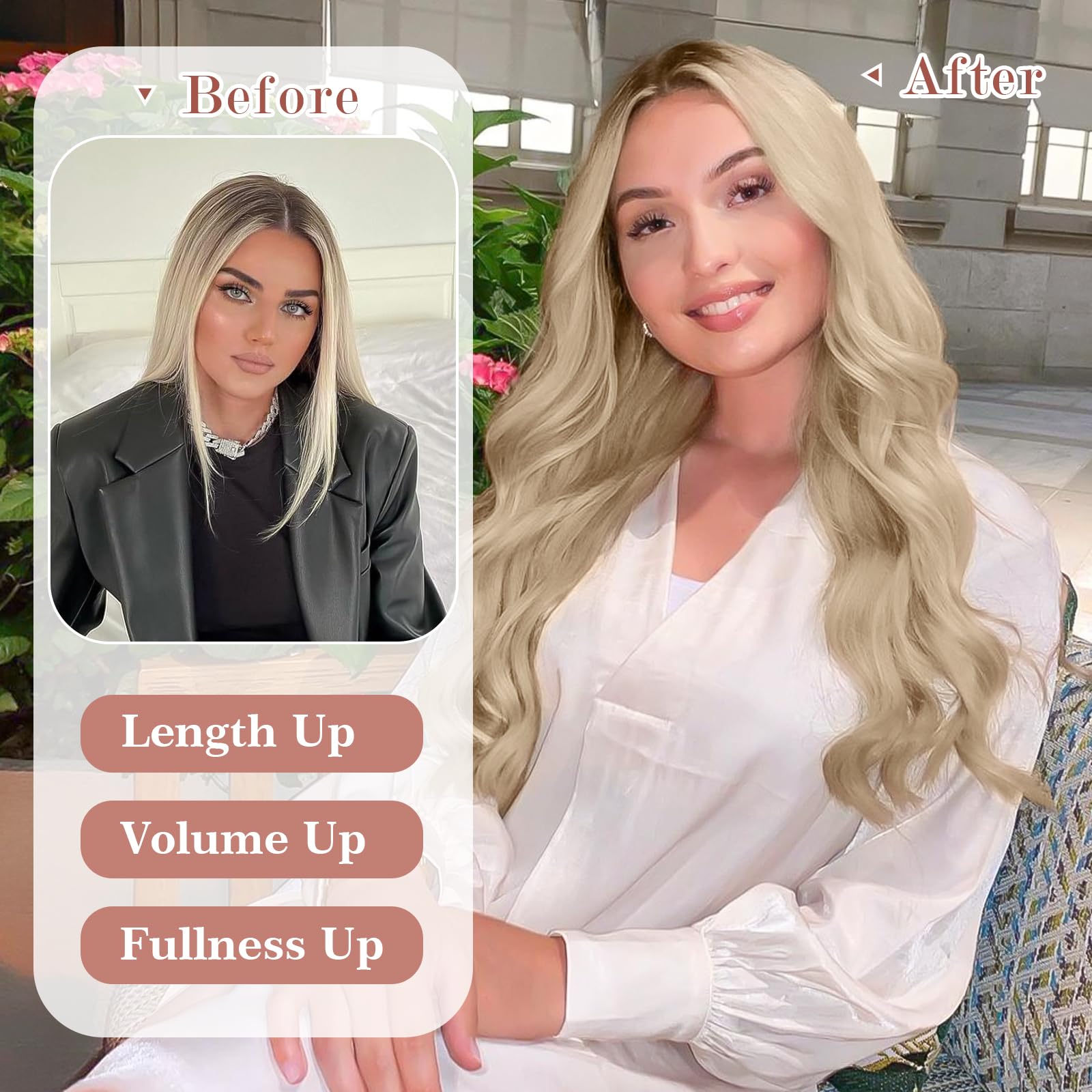 8Pcs 18Clips Full Head Clip-in Human Hair Extensions 24