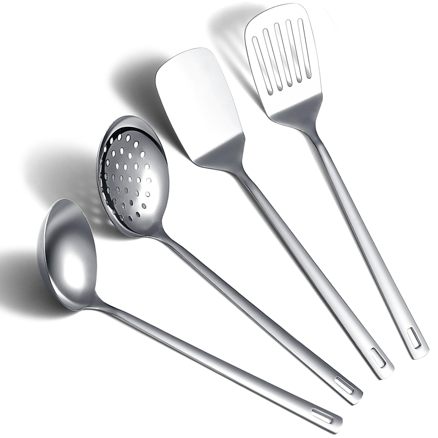 Premium 4-Piece Stainless Steel Kitchen Utensil Set - Turner, Skimmer, Ladle & Spoon - Durable Cooking Tools for Baking, Frying & Serving - Ideal for Home Chefs & Professional Kitchens
