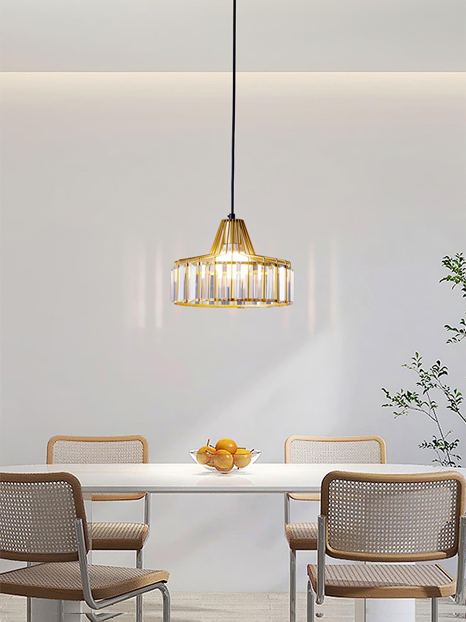 Handmade Crystal Drum Pendant Light - Modern Glass Chandelier for Dining Room, Bedroom & Living Room Decor | Elegant Ceiling Lighting Fixture for Home & Office