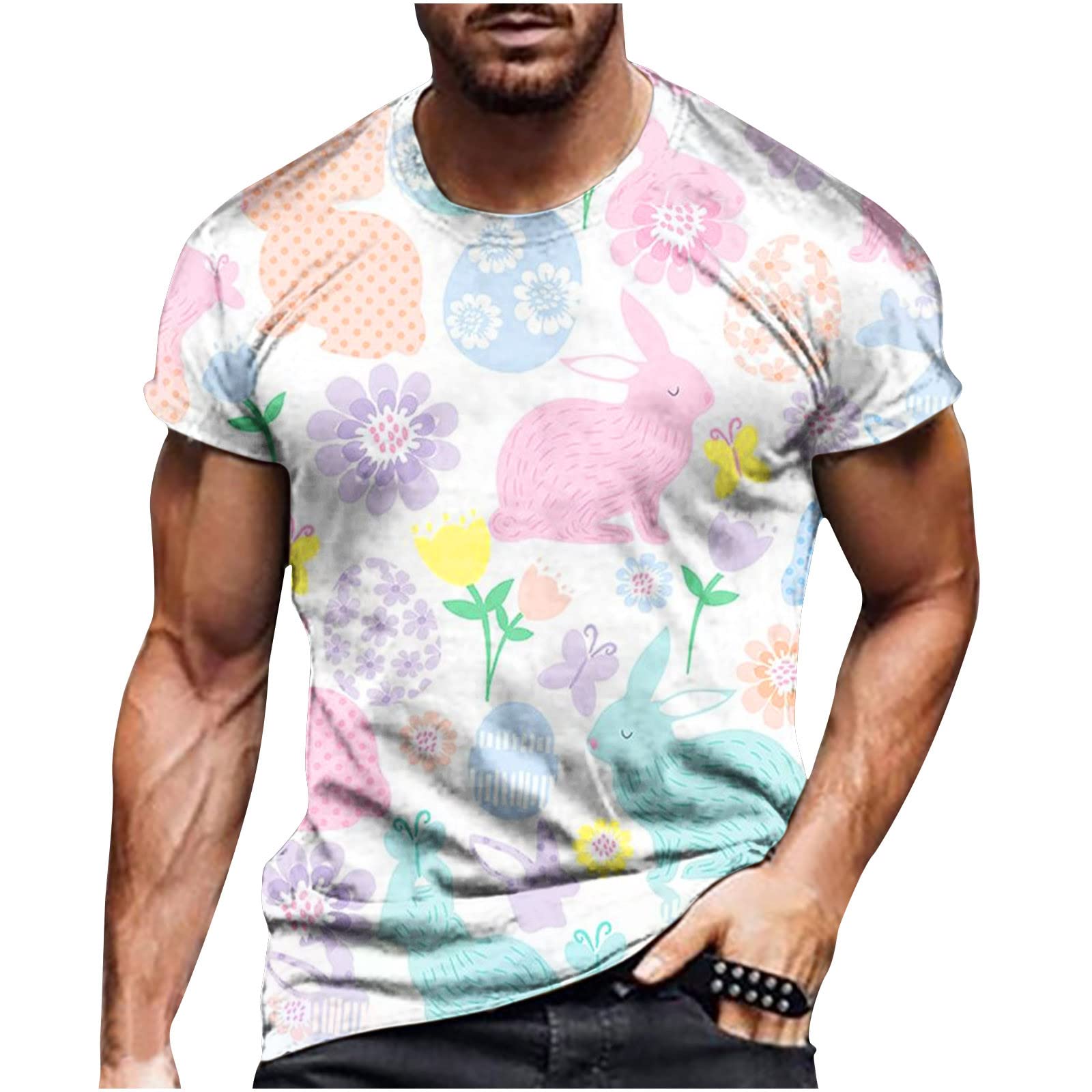 Men's Casual Short Sleeve T-Shirt - Easter Printed Round Neck Pullover Top for Everyday Wear | Perfect for Spring Outings, Beach Trips & Casual Gatherings