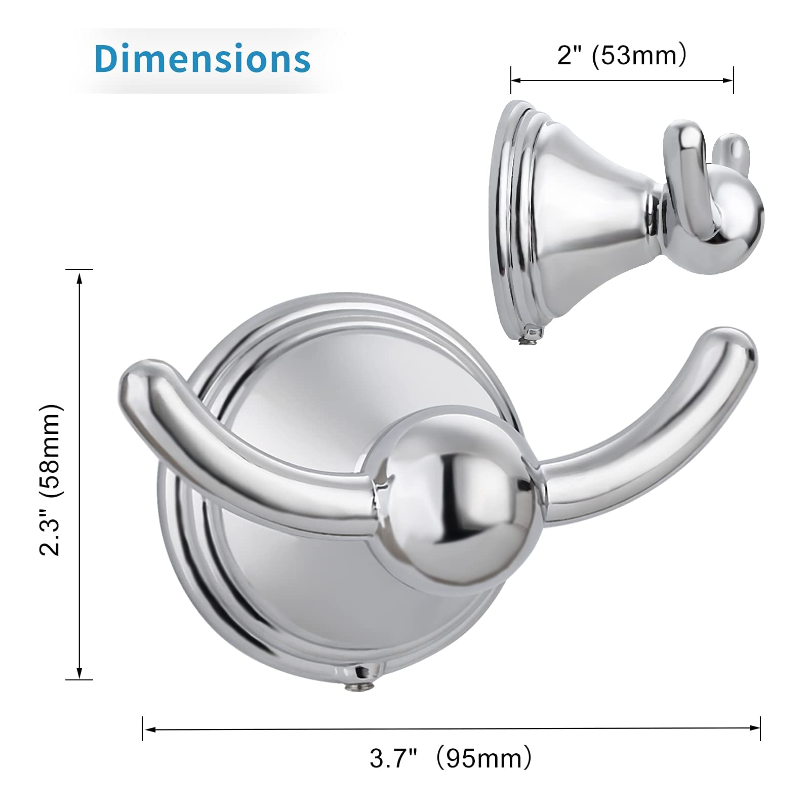 FILTA Chrome Wall Mounted Bathroom Towel Hook - Traditional Robe & Towel Hanger for Bath, Shower, Spa - Durable 1-Pack Hooks for Hanging Towels and Robes in Home, Hotel, Gym