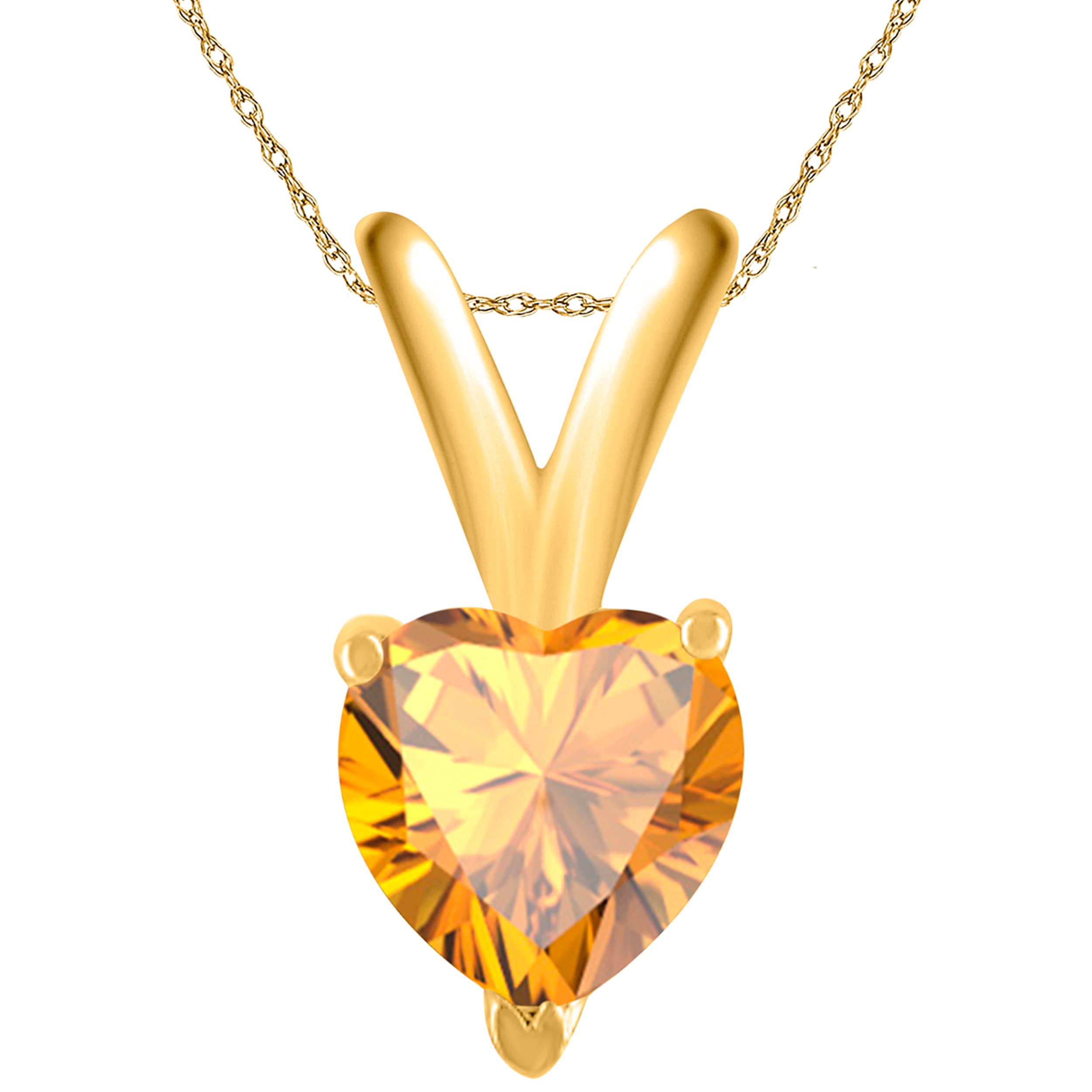 14K Yellow Gold Citrine Heart Pendant Necklace for Women - 0.25 Carat Natural Citrine Gemstone with Prong Setting & 18