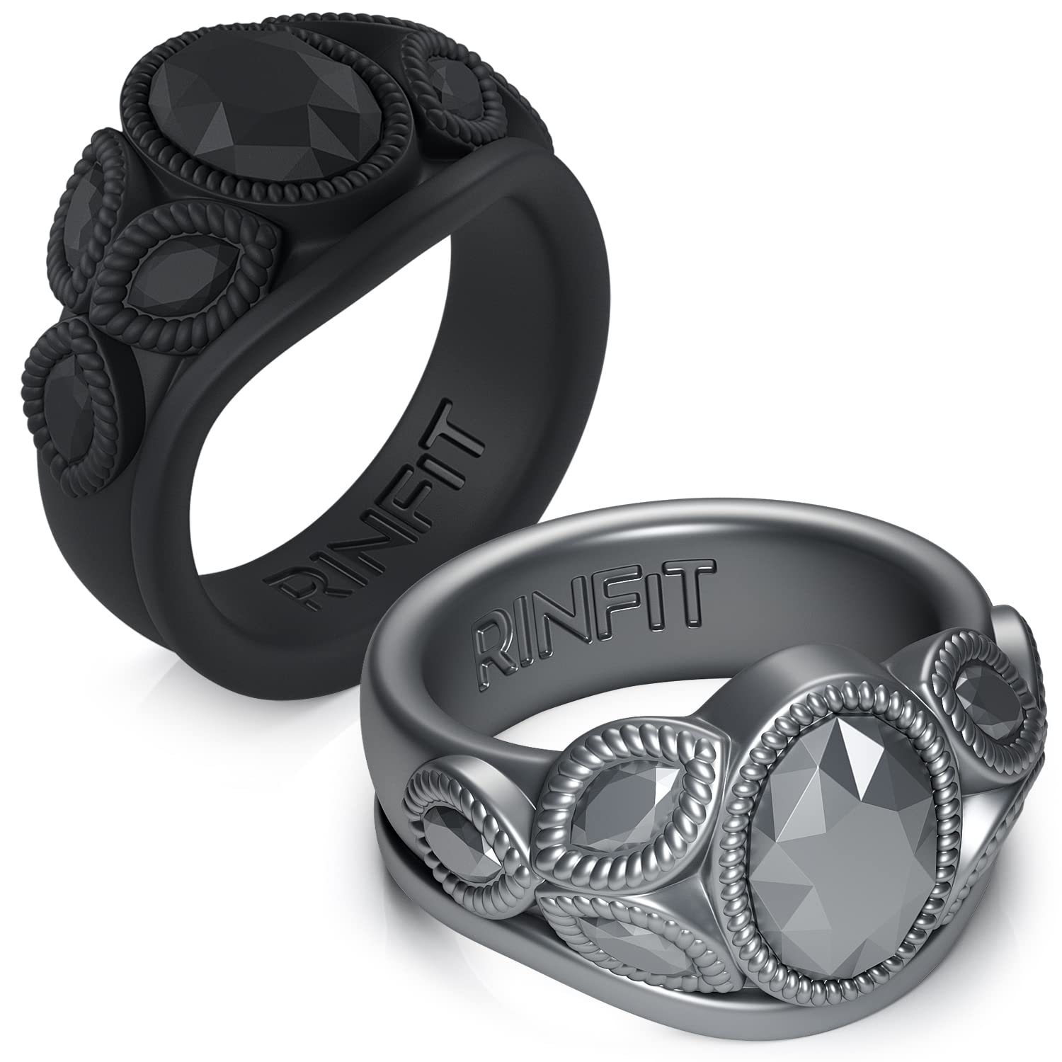 Rinfit Silicone Wedding Bands for Women - Comfortable Oval & Pear Rubber Rings - Patented Design - Perfect for Active Lifestyles, Gym, Swimming & Outdoor Activities