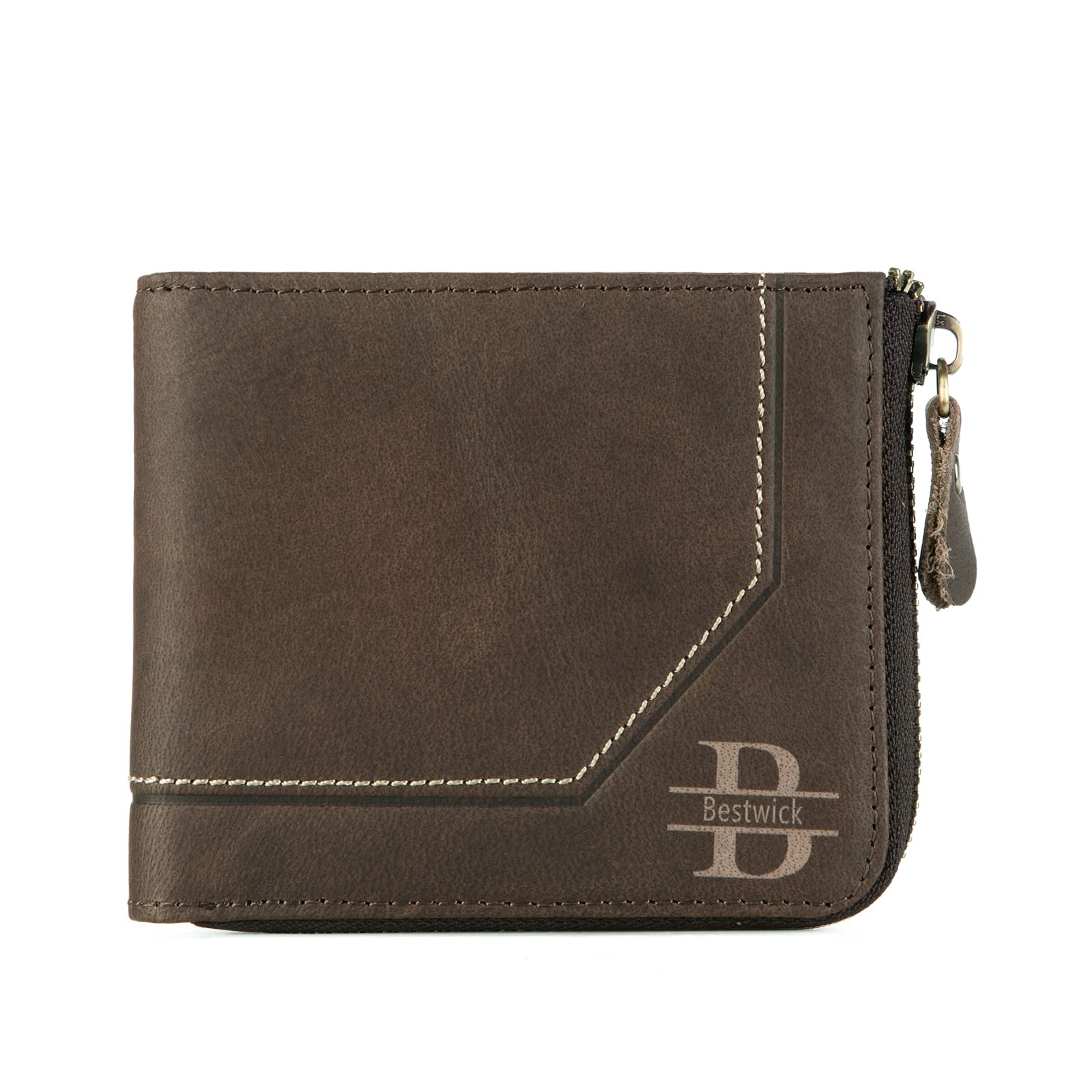 Personalized Leather RFID Blocking Bifold Wallet for Men - Custom Name Text, Large Capacity Credit Card Holder, Anti-Theft Zipper Wallet, Vintage Cowboy Style - Perfect Father's Day Gift & Everyday Carry Essential