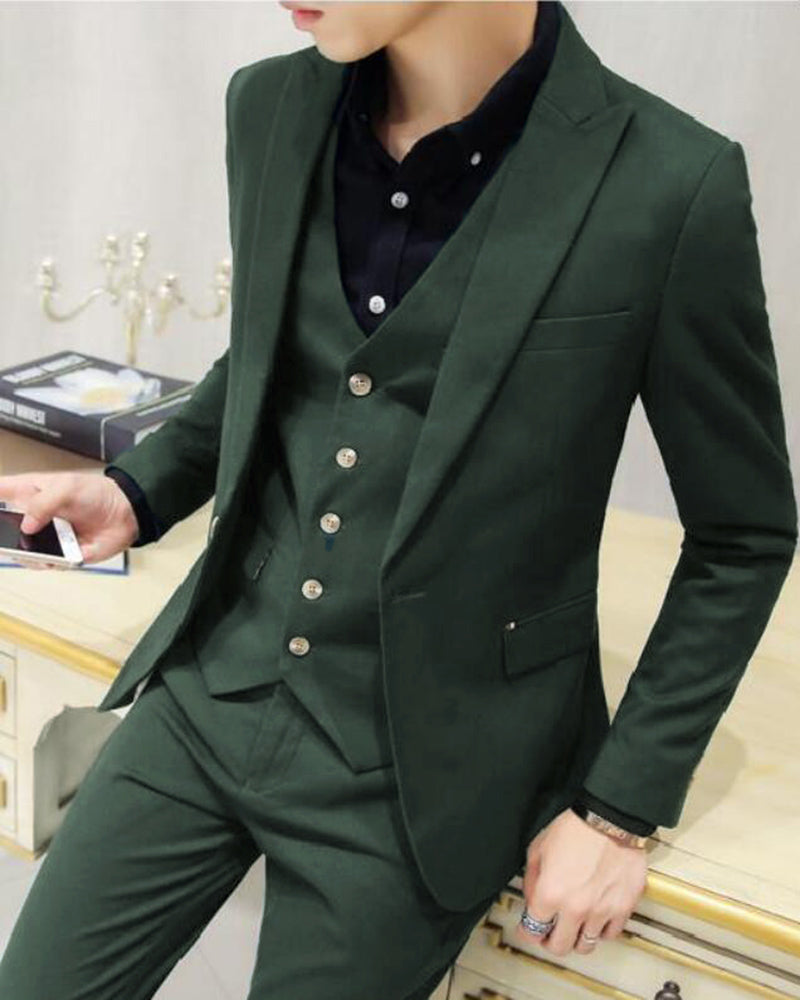 Dark Green 3-Piece Men's Prom Suit Set with Peak Lapel & Single Button - Formal Wedding Tuxedo, Dinner Jacket (CB08071) - Perfect for Weddings, Proms & Black Tie Events