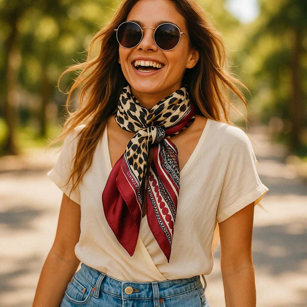 35X35 Wine Leopard Print Wild Scarf - Stylish Bandana for Cowboy, Cowgirl & Western Fashion - Perfect for Rodeo, Horse Riding & Outdoor Adventures