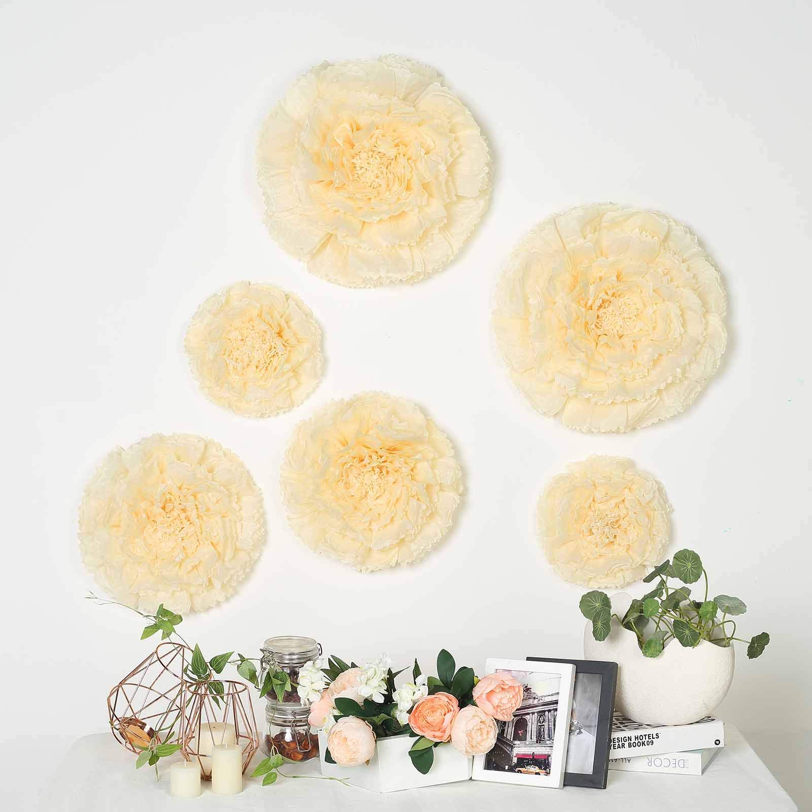 6-Pack Large Ivory & Cream Peony Tissue Paper Flowers (7