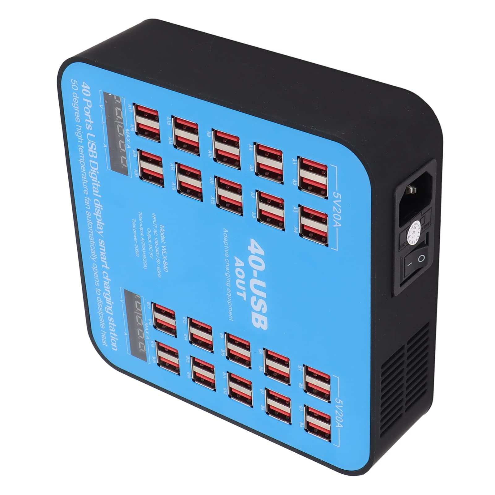 40-Port 200W USB Charging Station - Fast Multi-Device Charger Hub for Smartphones, Tablets & Laptops - Perfect for Offices, Schools, and Homes