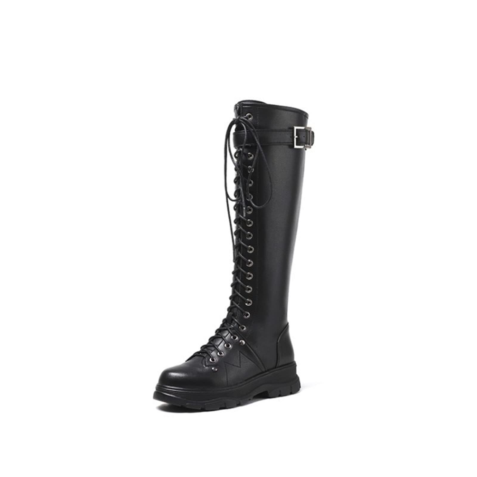 MTETM Women's Knee High Combat Boots - Lace Up Thigh High Platform Boots with Side Zip & Round Toe for Fashion & Streetwear