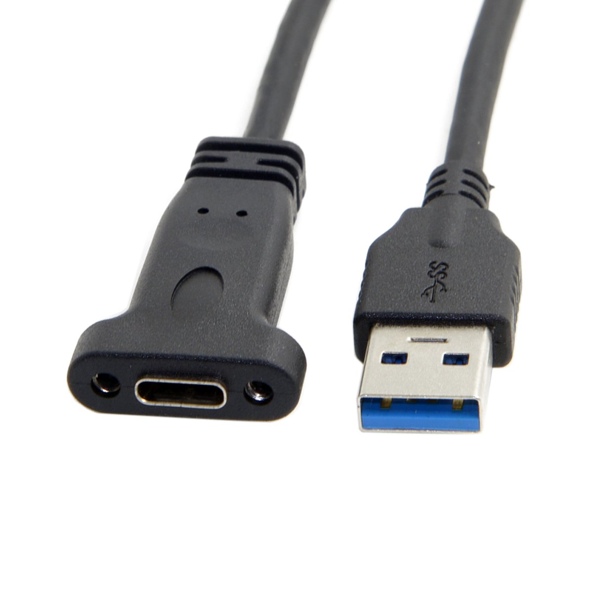 Chenyang CY USB 3.0 Type A to Type C Female Adapter Cable - 20cm with Panel Mount Screw Hole for Computer, Laptop, Smartphone & Tablet Charging & Data Transfer