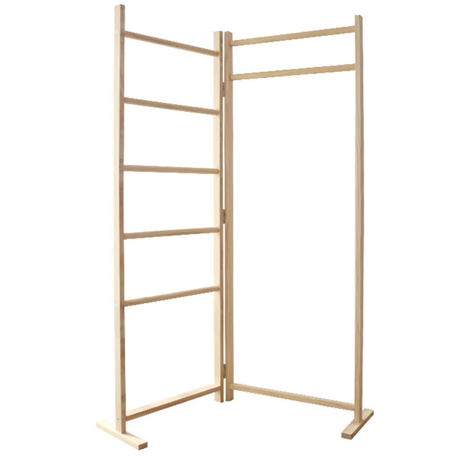 GAOYH 5-Tier Bamboo Towel Rack with Clothes Rail - Foldable Vertical Bathroom Organizer for Towels, Robes & Coats - Space Saving Wooden Wall Mount or Freestanding Storage Solution for Small Bathrooms, Laundry Rooms & Bedrooms