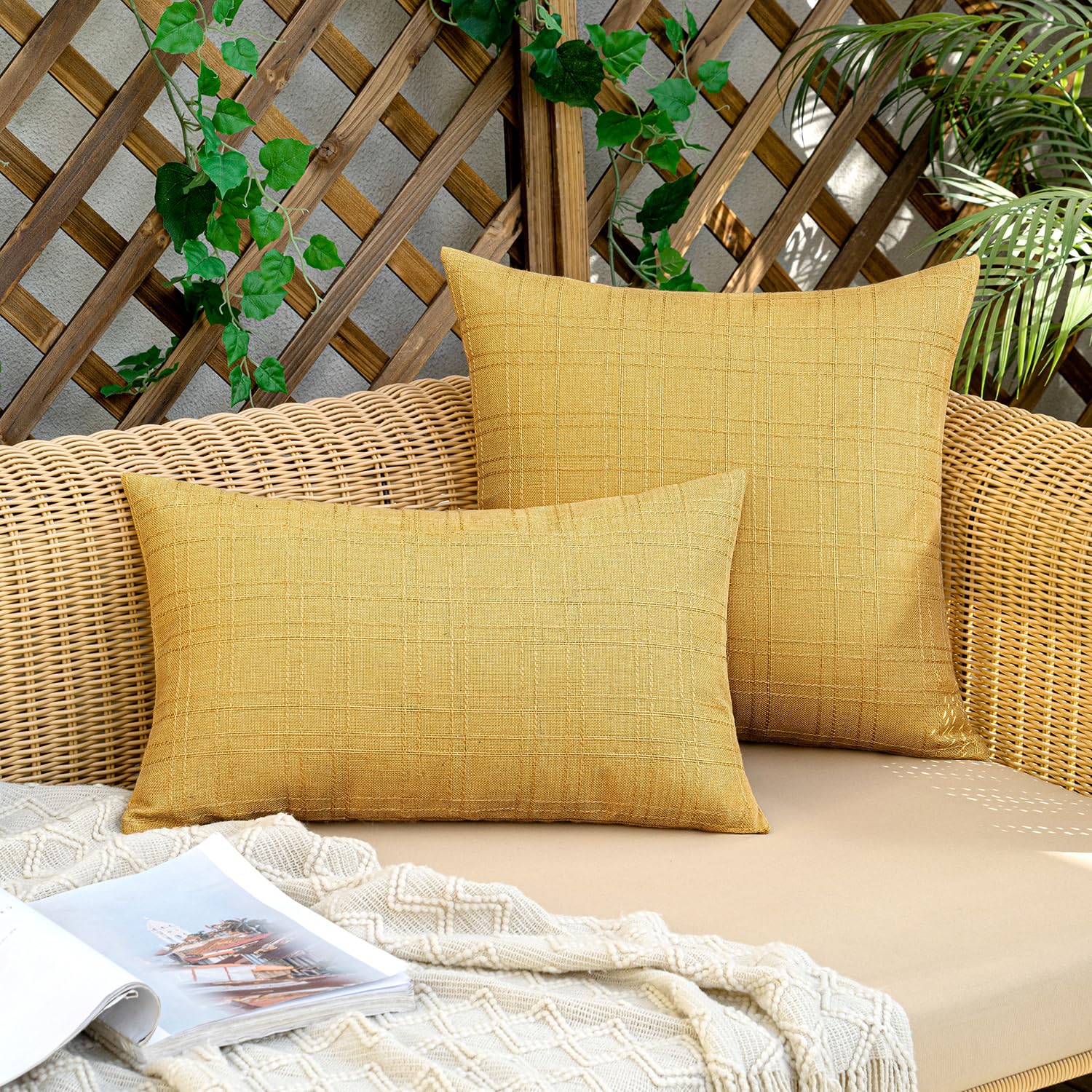 MIULEE Waterproof Outdoor Throw Pillow Covers - Set of 2 (18x18 Inch) Yellow Farmhouse Decorative Cushion Covers for Patio, Garden, Tent, Sofa & Couch - Weather Resistant & Durable | Perfect for Outdoor Furniture, Camping & Home Decor
