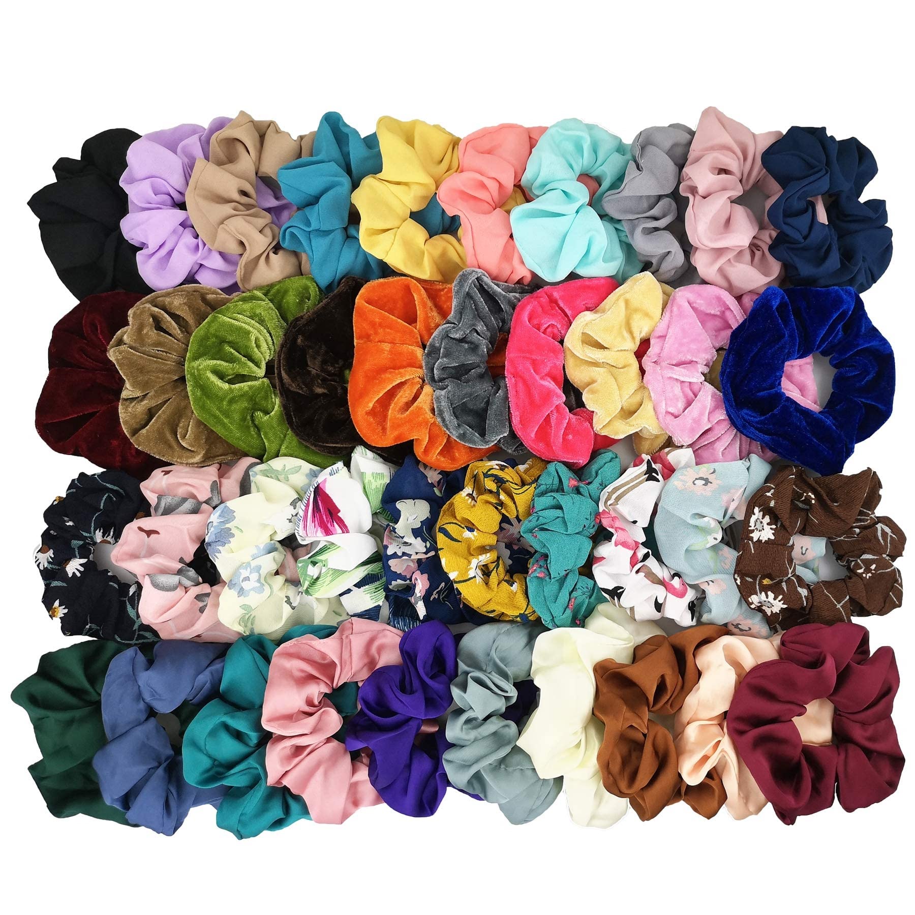 Trendy Club™ 24-Piece Multicolor Hair Scrunchies Set - Velvet, Chiffon & Satin Cotton Elastic Hair Bands for Women & Girls - Perfect for School, Work, Gym & Everyday Styling