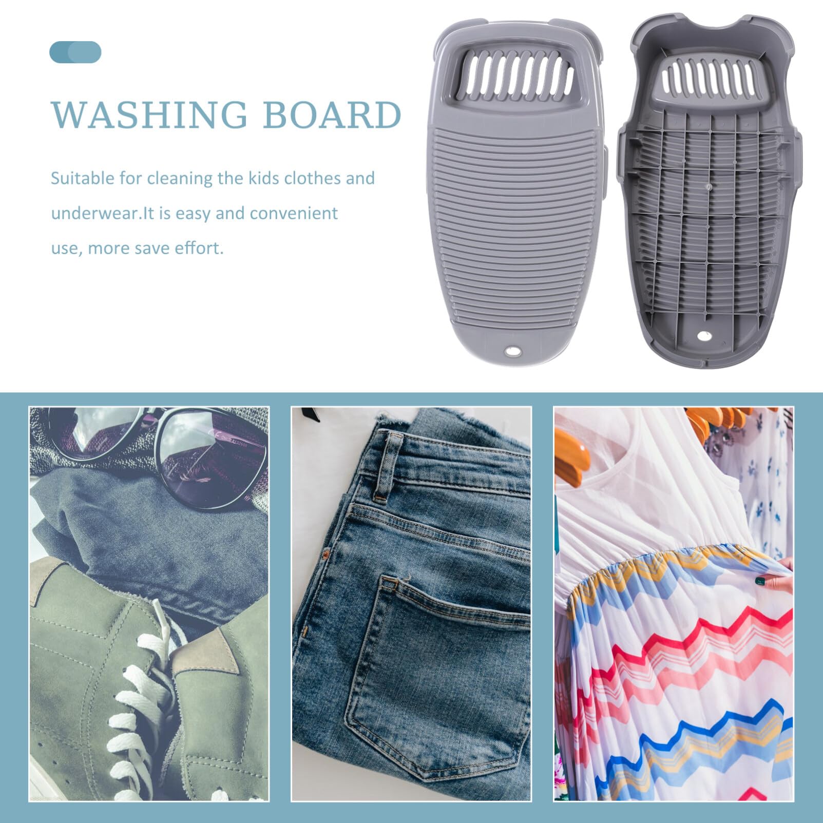 Anti-Slip Plastic Washboard for Hand Washing Clothes - Small Grey Washboard with Non-Slip Surface for Delicates & Underwear - Portable Hand Washing Tool for Laundry, Camping & Emergency Use