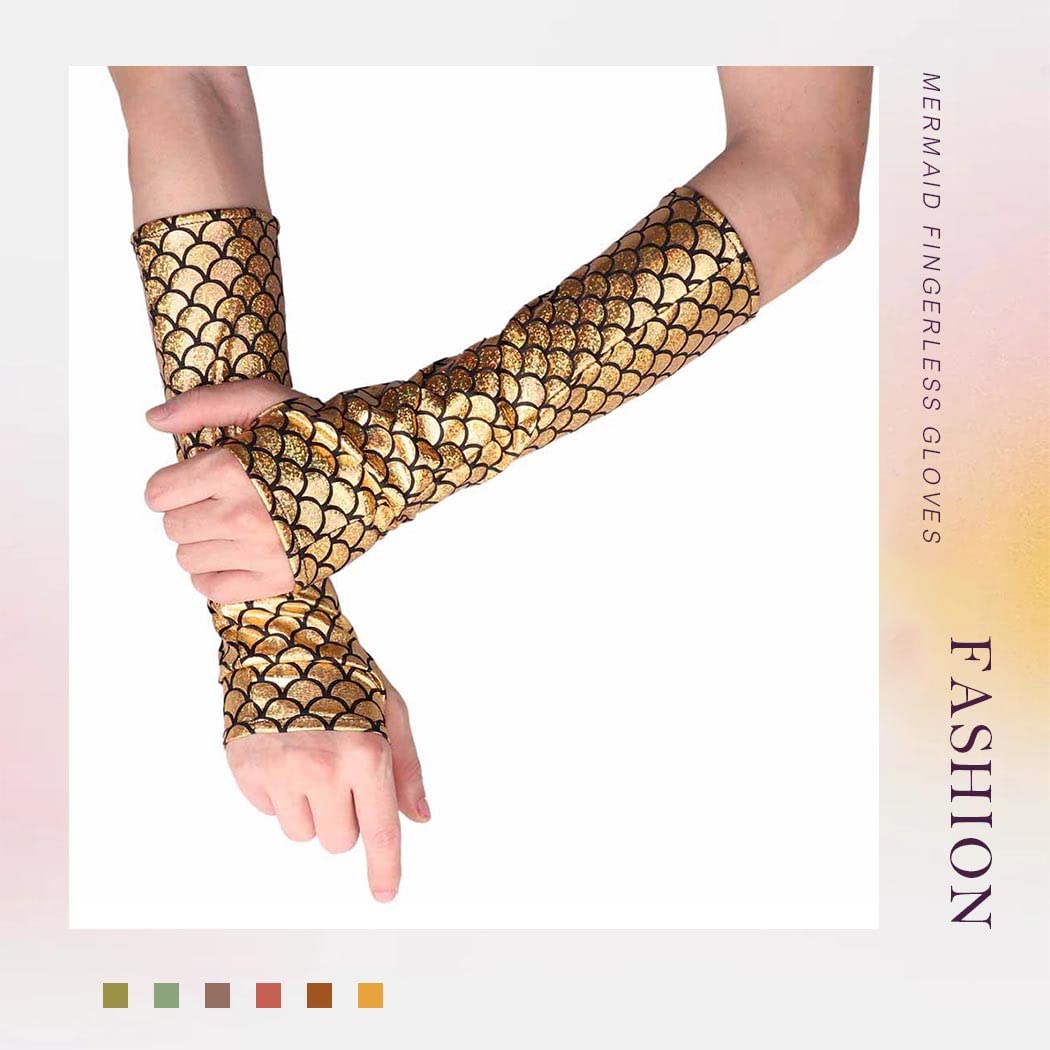 RELBCY Metallic Scale Gloves - Fish Scale Fingerless Long Gloves for Women | Costume Party Accessories | Perfect for Cosplay, Halloween, and Themed Events