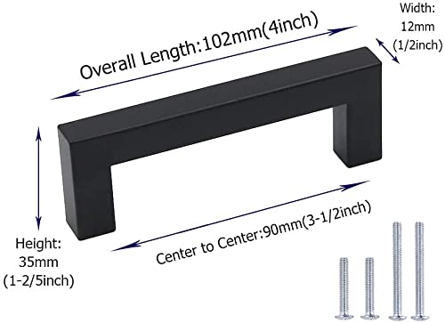 10-Pack Black Square Cabinet Pulls - 3.5