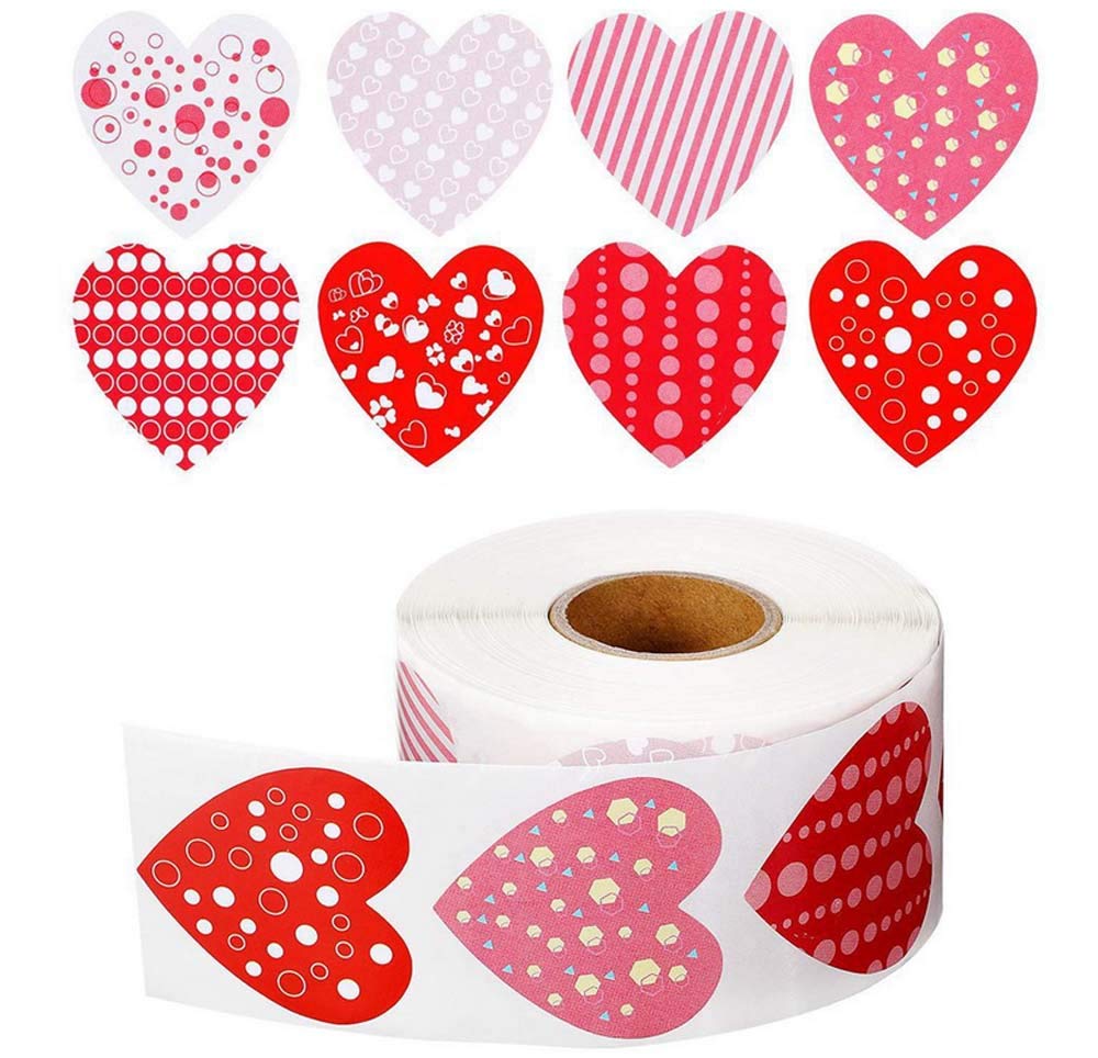 500 Pcs Colorful Heart Shaped Stickers - Valentine's Day Love Decorative Labels for Wedding, Party, Scrapbooking & DIY Crafts - Funky Heart Roll Stickers for Gift Wrapping, Journals, Cards & Home Decor