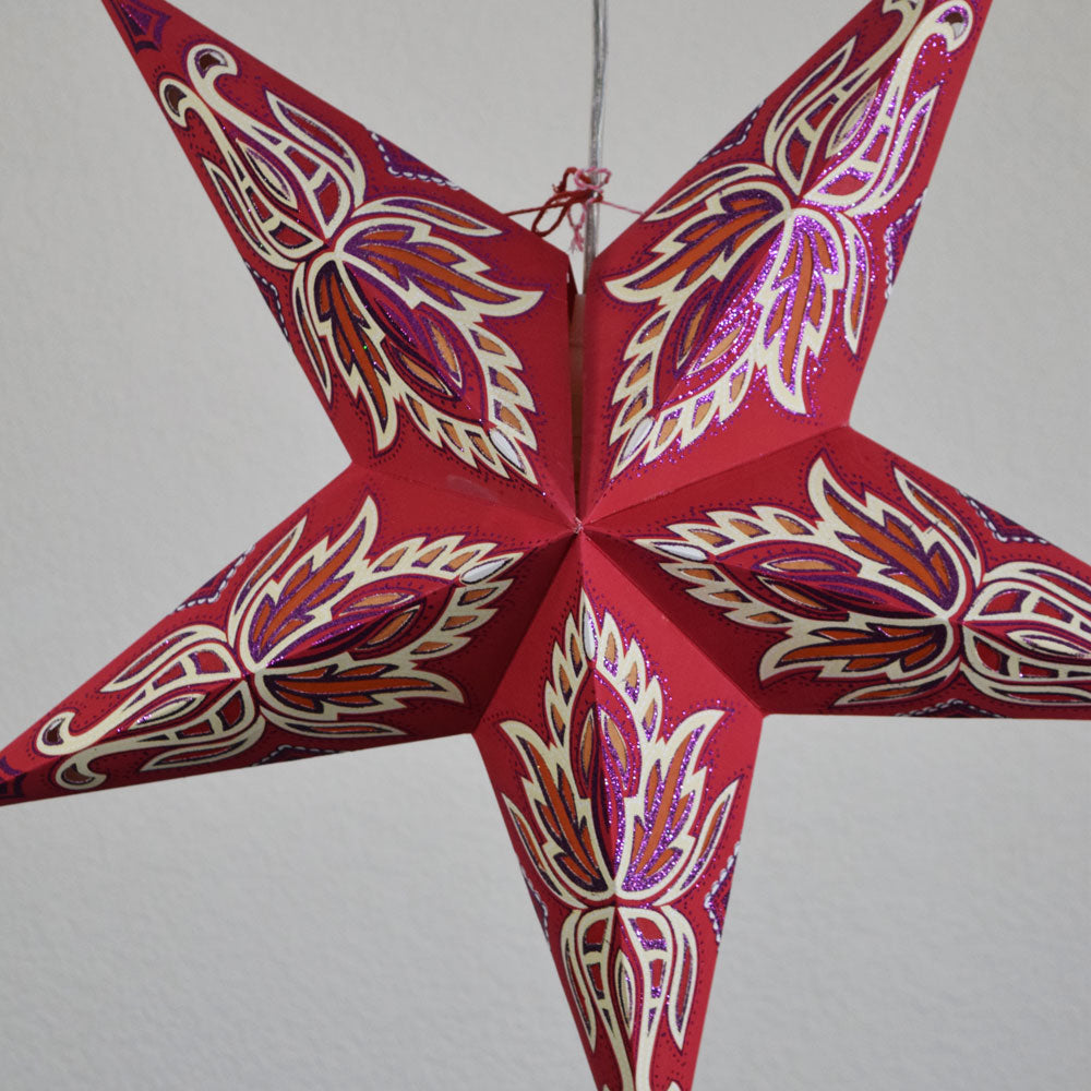 24-Pack Red & Vanilla Cream Lotus Glitter Paper Star Lanterns - Hanging Party Decorations for Weddings, Baby Showers & Home Decor