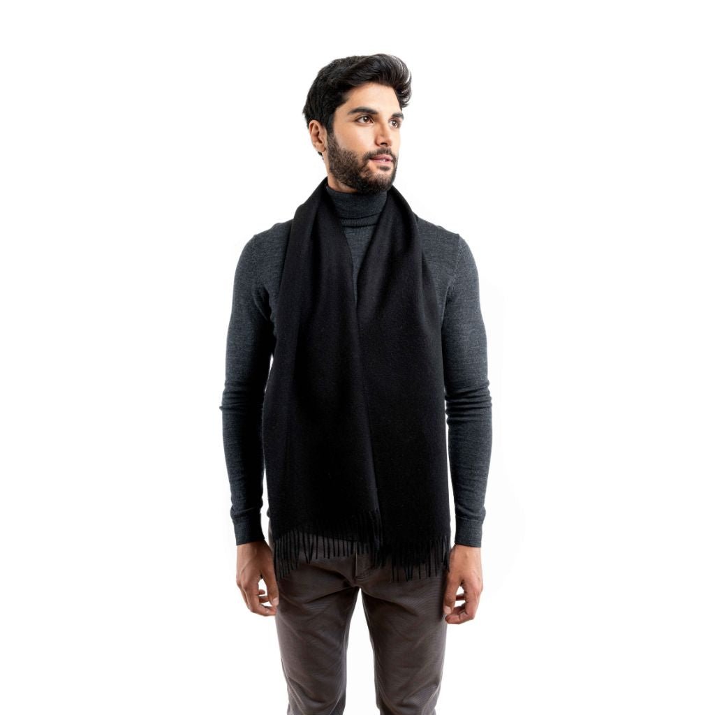 DALCIELO Premium Baby Alpaca Wool Scarf - Soft & Warm Winter Accessory for Women & Men - Black - Perfect for Cold Weather, Travel & Gift Giving