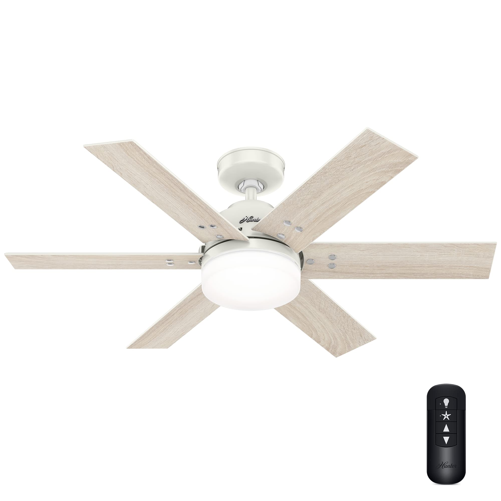 Hunter Fan 44 Inch White Indoor Ceiling Fan with Light Kit & Remote Control - Energy Efficient Quiet Blades for Bedroom, Living Room & Office (Renewed)