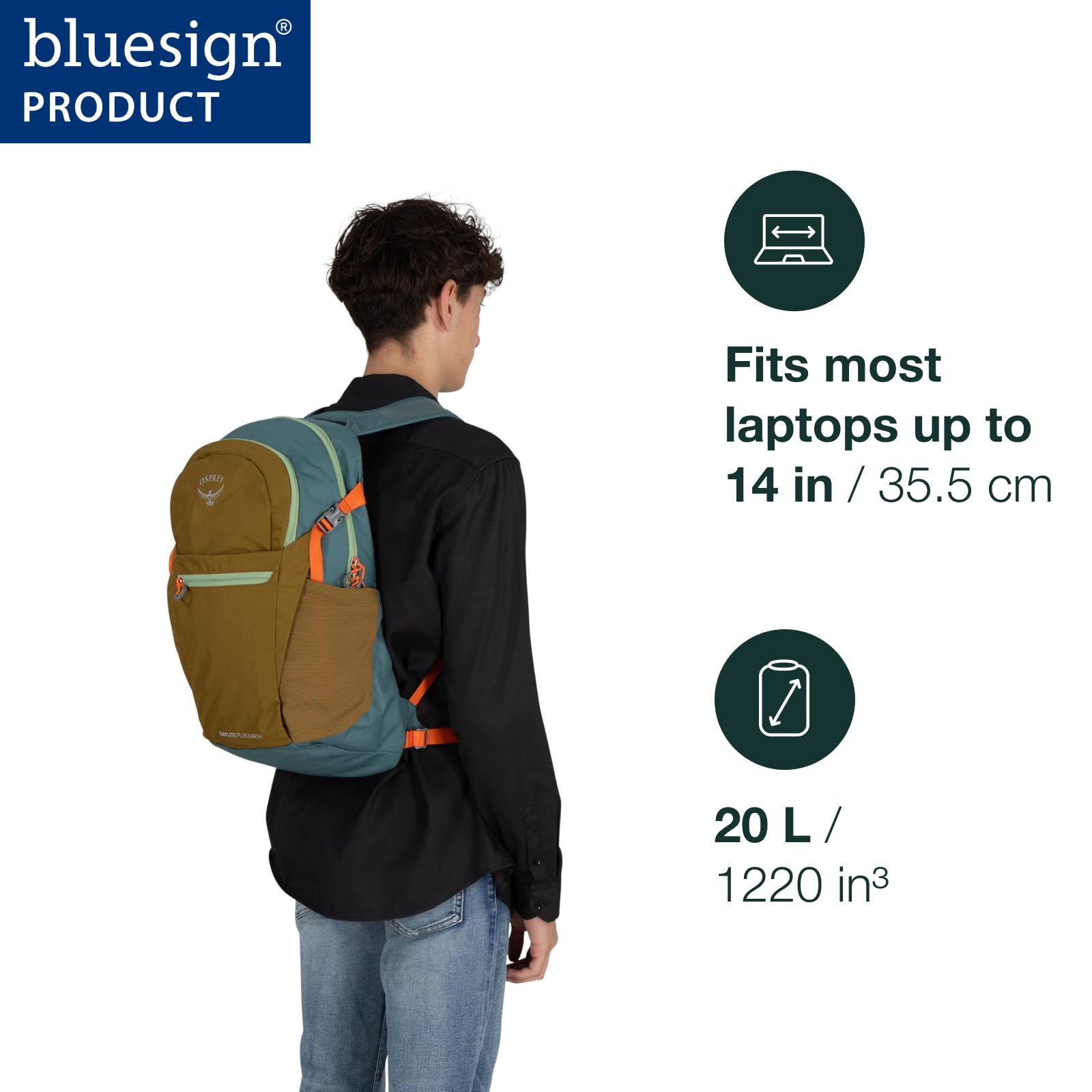Osprey Daylite Plus Earth Commuter Backpack - Lightweight Hiking Daypack for Travel & Work, Dark Charcoal/Blue Flame - Perfect for Commuting, Outdoor Adventures & Daily Use