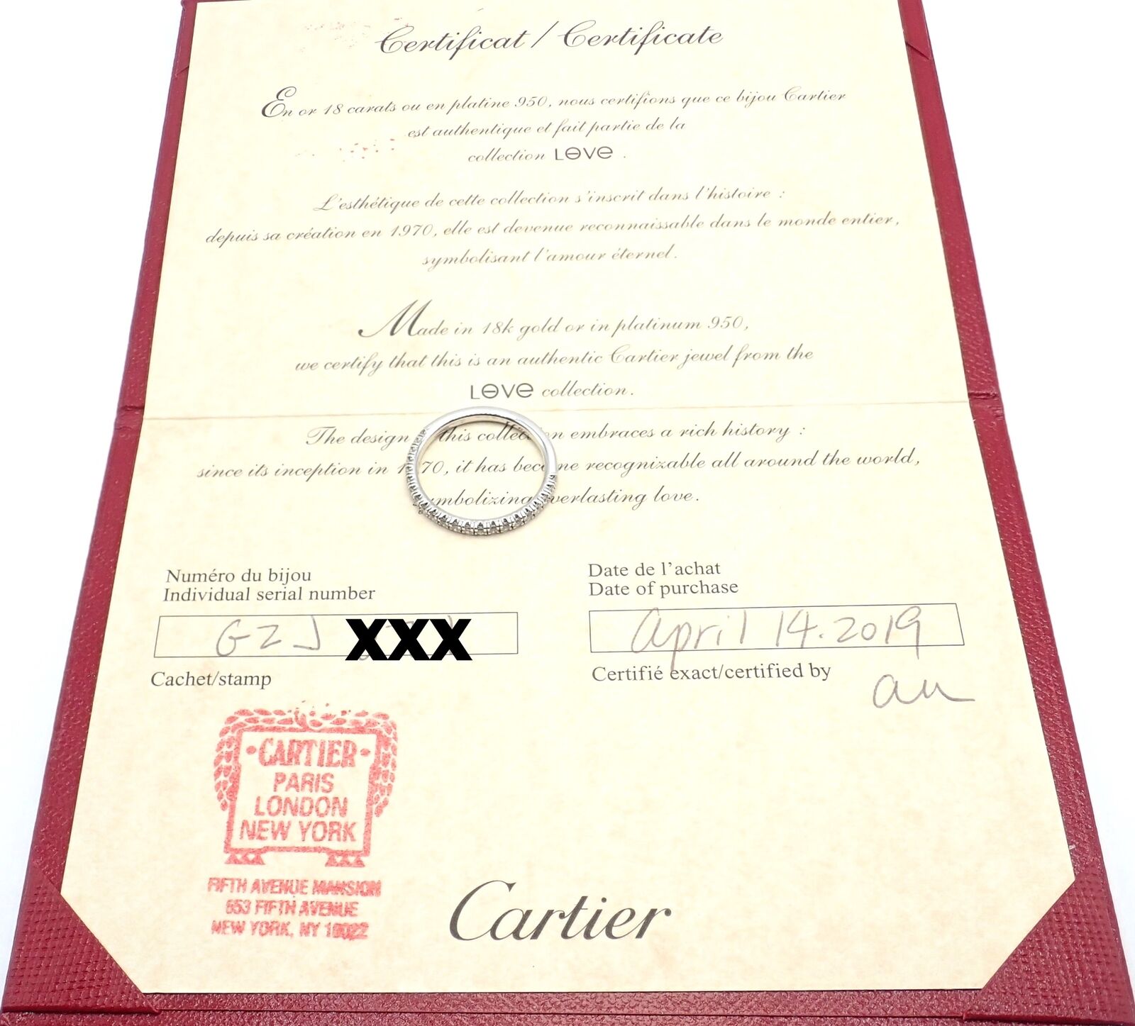 Authentic Cartier Etincelle Platinum Diamond Wedding Band Ring - Size 53 (US 6.25) - Luxury Engagement Ring for Women, Perfect for Proposals, Anniversaries & Special Occasions