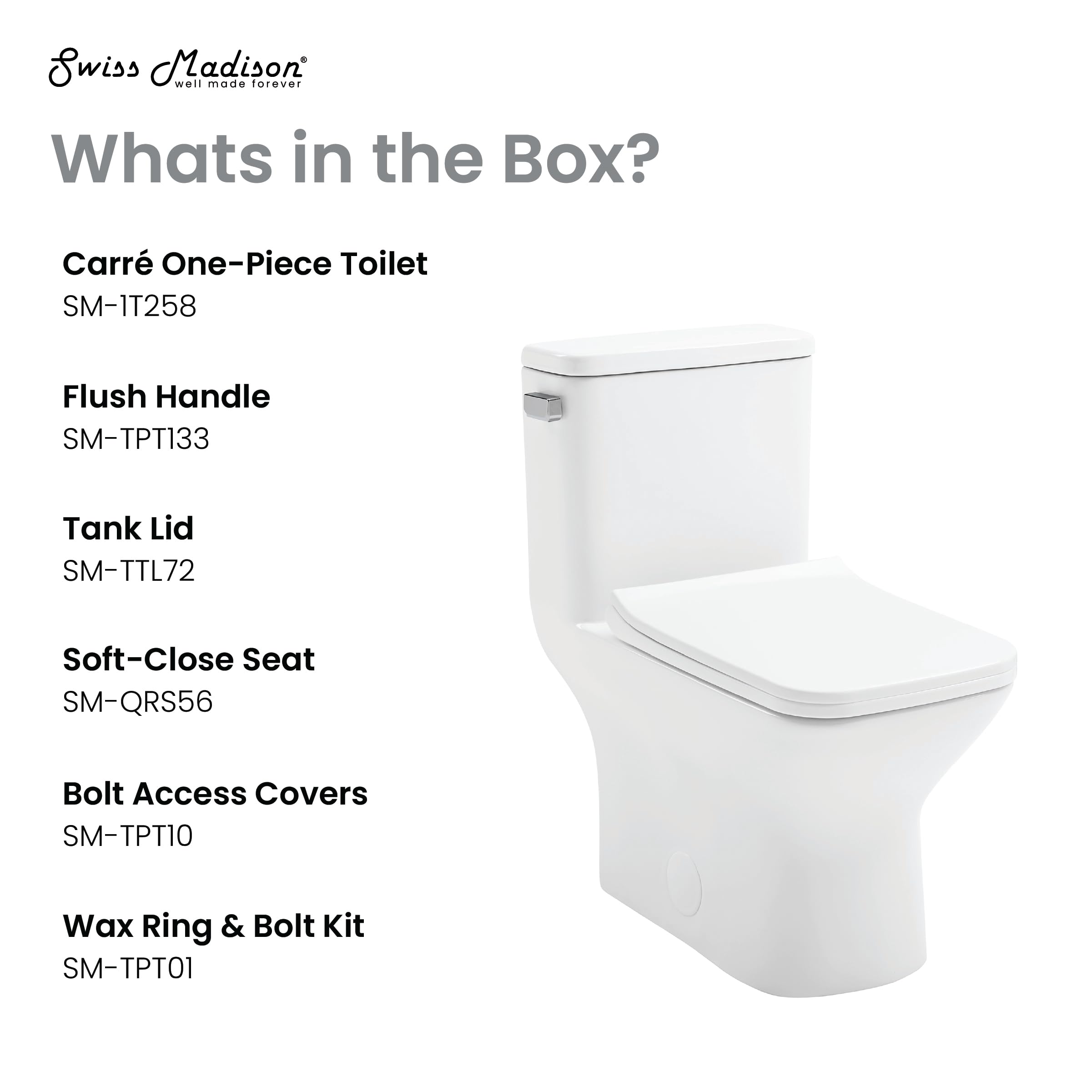 Carre One-Piece Square Toilet Left Side Flush Handle 1.28 GPF Water Efficient Toilet - Perfect for Modern Bathrooms & Small Spaces