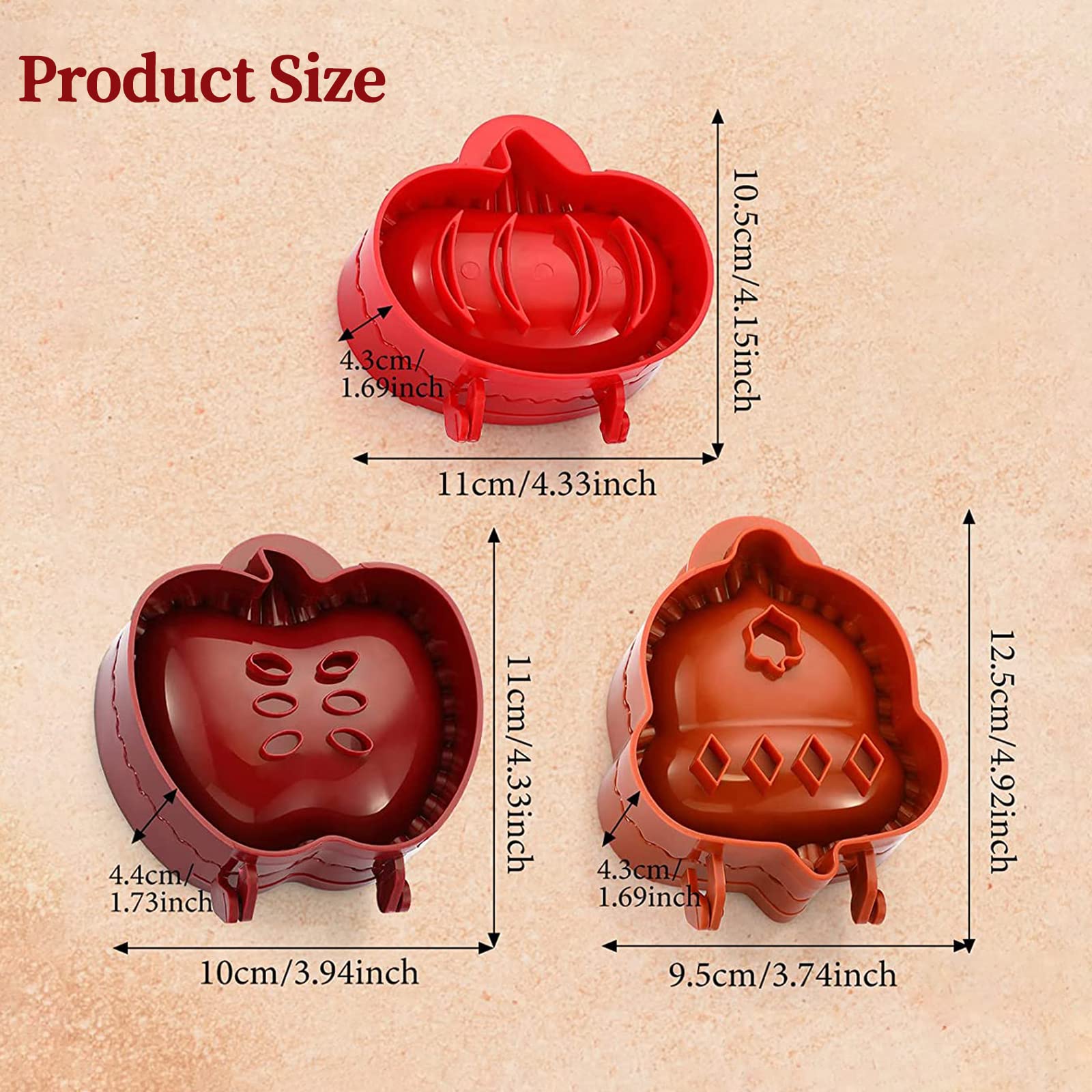 Mini Pie Molds Set of 3 - Dough Presser for Baking Hand Pies | Apple, Pumpkin & Acorn Shaped Pocket Pie Makers | Perfect for Party Potlucks, Holiday Baking & Homemade Desserts (Red)