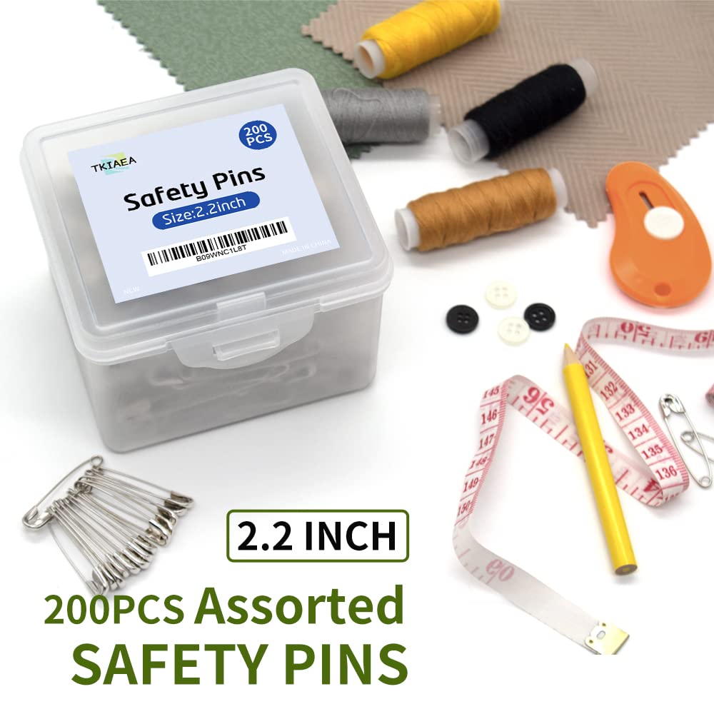 200Pcs Large Safety Pins 2.2 Inch for Clothes Sewing & Crafts