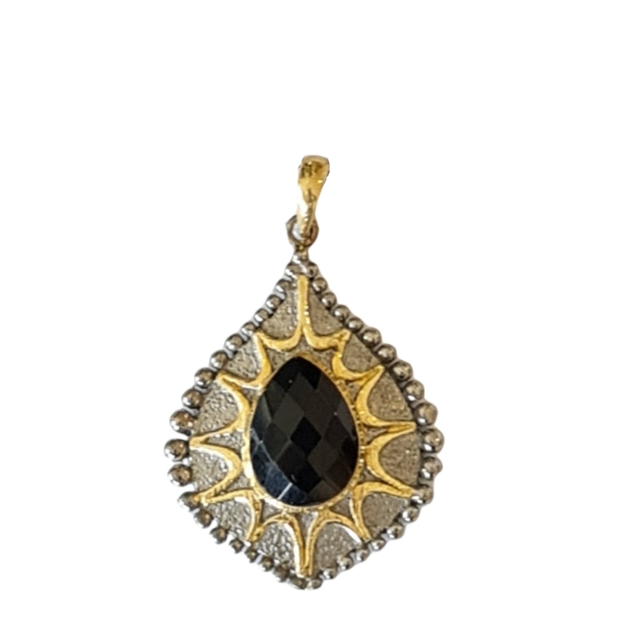 Siara Black Onyx Pendant Necklace - Sterling Silver & 14K Gold Plated | Elegant Jewelry Gift for Women, Perfect for Parties, Weddings & Special Occasions