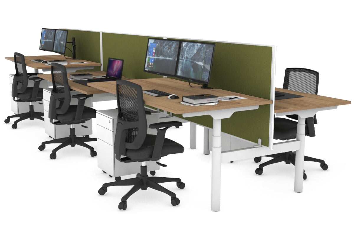 Flexi Premium Height Adjustable 6-Person H Bench Workstation - White Frame [1600L x 800W with Cable Management] - Ideal for Office, Coworking Spaces & Collaborative Work Environments